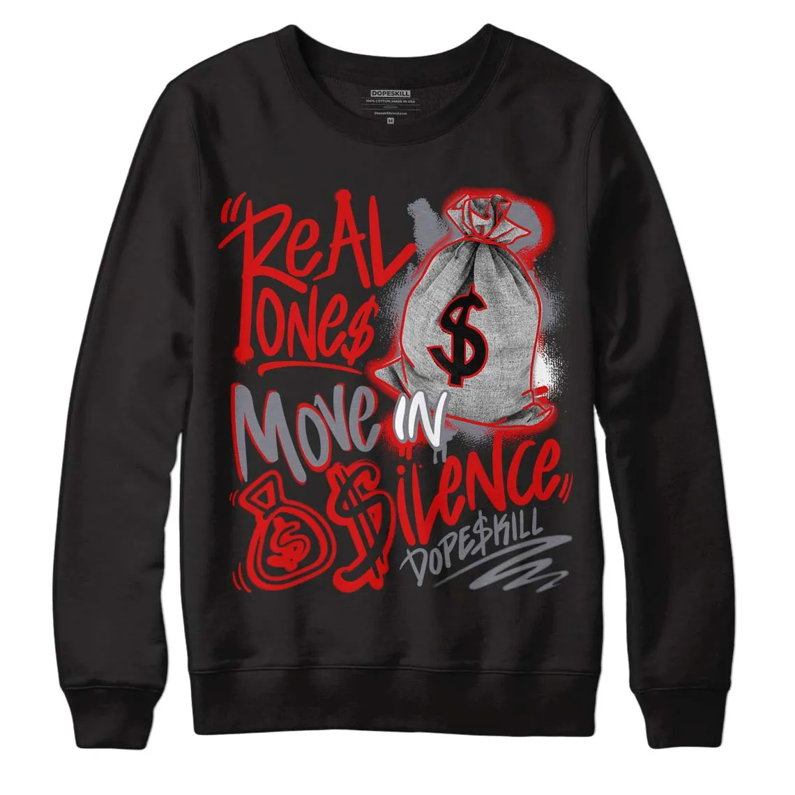 Gym Red 9s DopeSkill Sweatshirt Real Ones Move In Silence Graphic sold by DopeSkill product image thumbnail 2