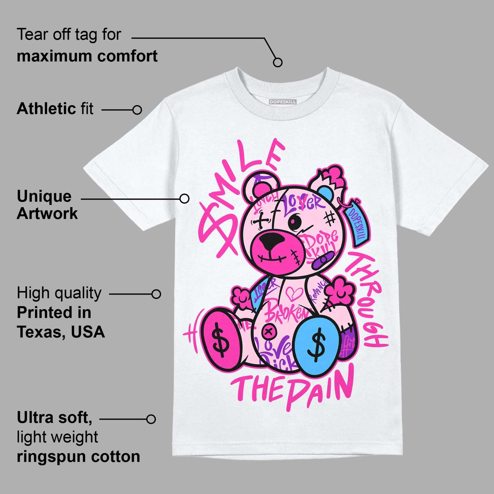 Triple Pink Dunk Low DopeSkill T-Shirt Smile Through The Pain Graphic sold by DopeSkill product image thumbnail 3