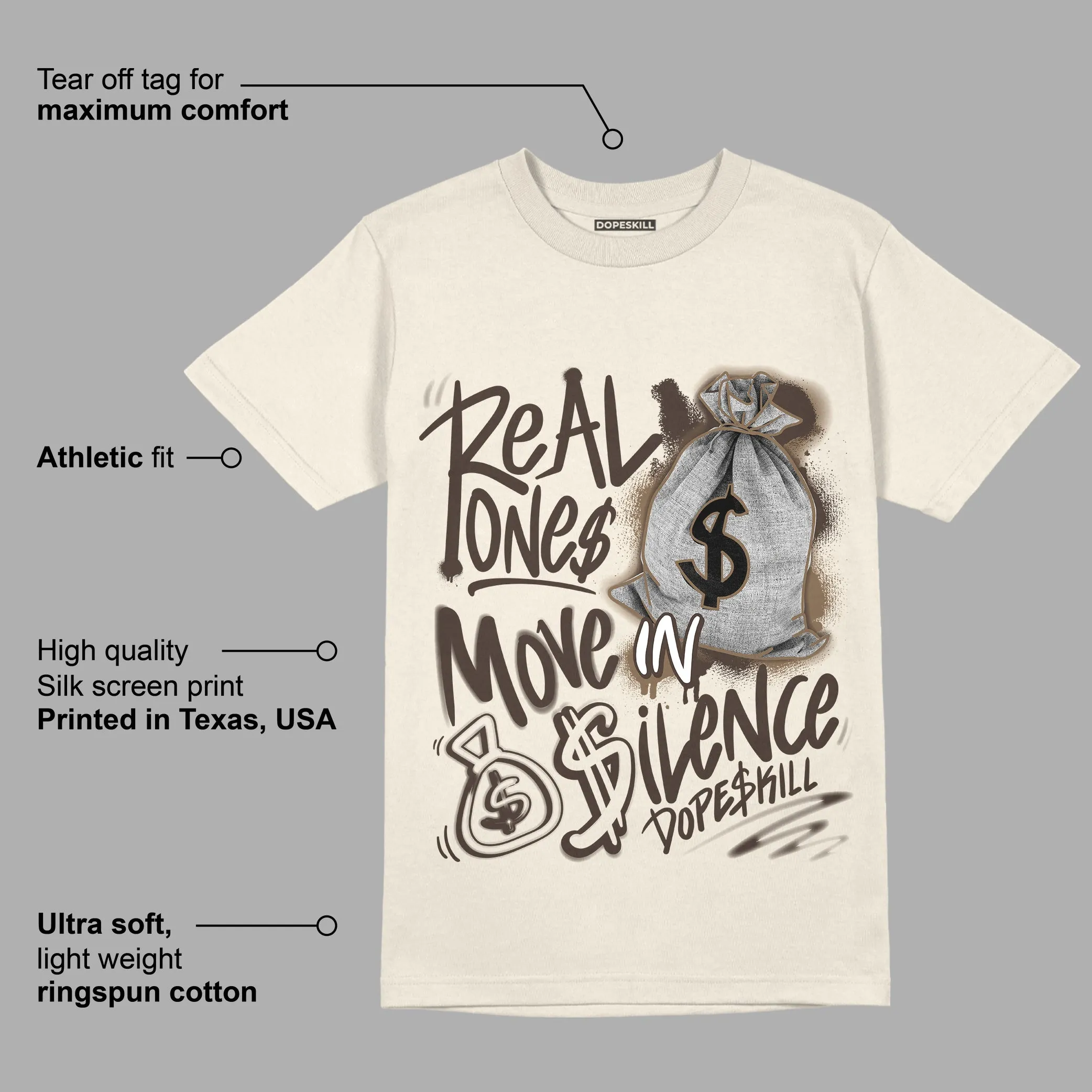 AJ 1 Low OG “Reverse Mocha” DopeSkill Sail T-shirt Real Ones Move In Silence Graphic sold by DopeSkill product image thumbnail 2