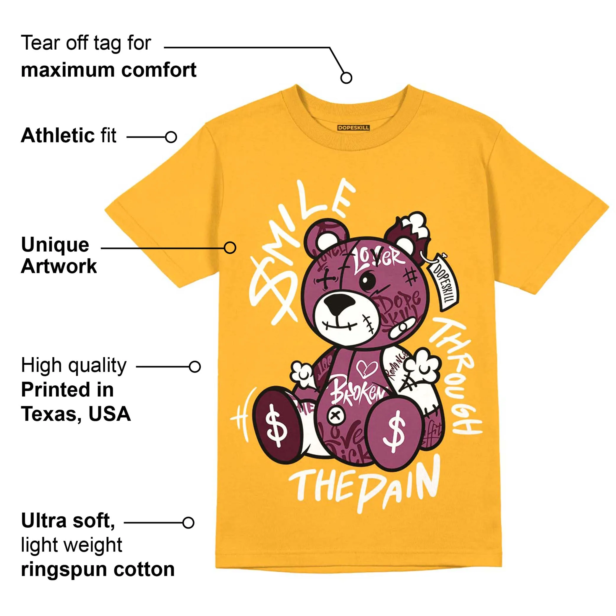 AJ 1 Retro High OG Brotherhood DopeSkill University Gold T-shirt Smile Through The Pain Graphic sold by DopeSkill product image thumbnail 2