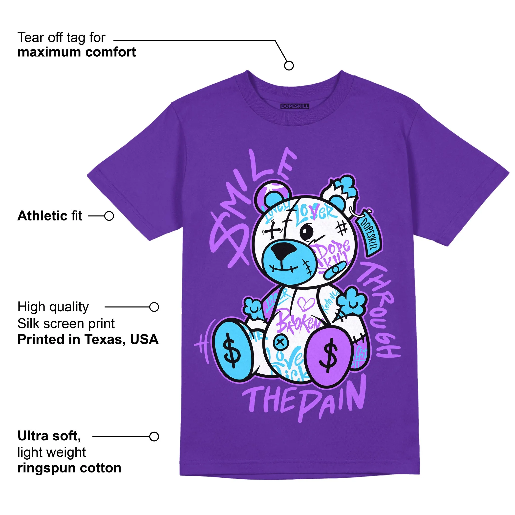 AJ 13 Court Purple DopeSkill Purple T-shirt Smile Through The Pain Graphic sold by DopeSkill product image thumbnail 2