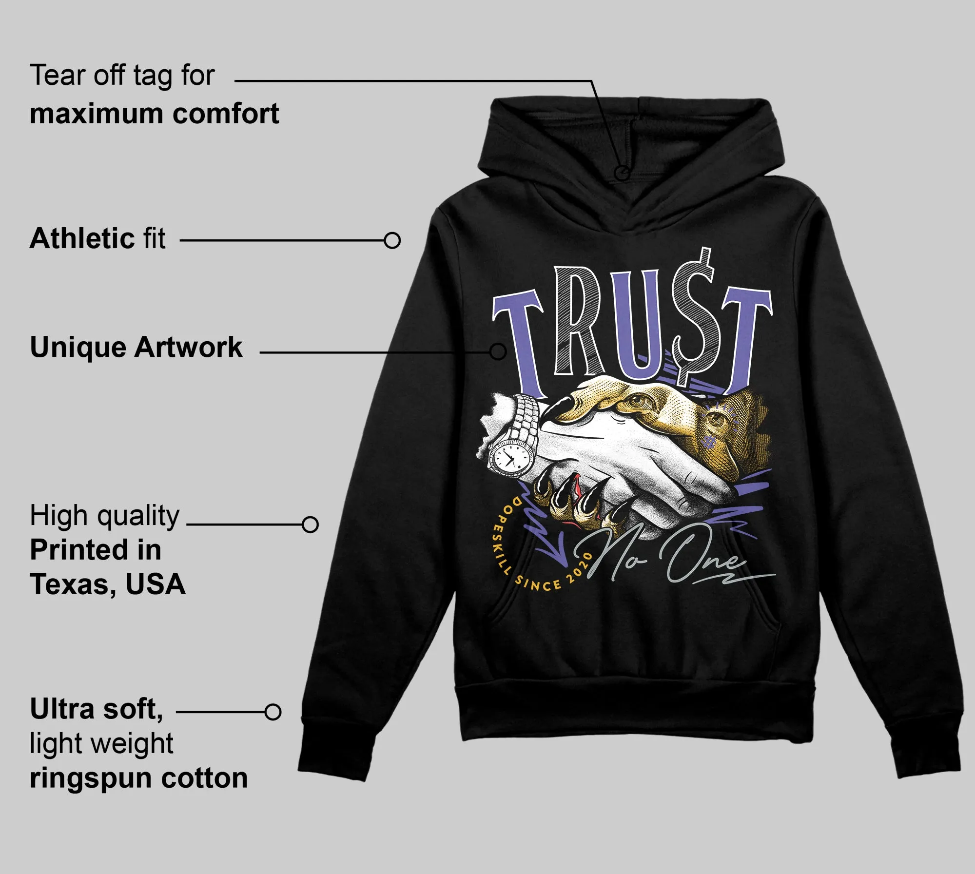 Lakers 4s DopeSkill Hoodie Sweatshirt Trust No One Graphic sold by DopeSkill product image thumbnail 3