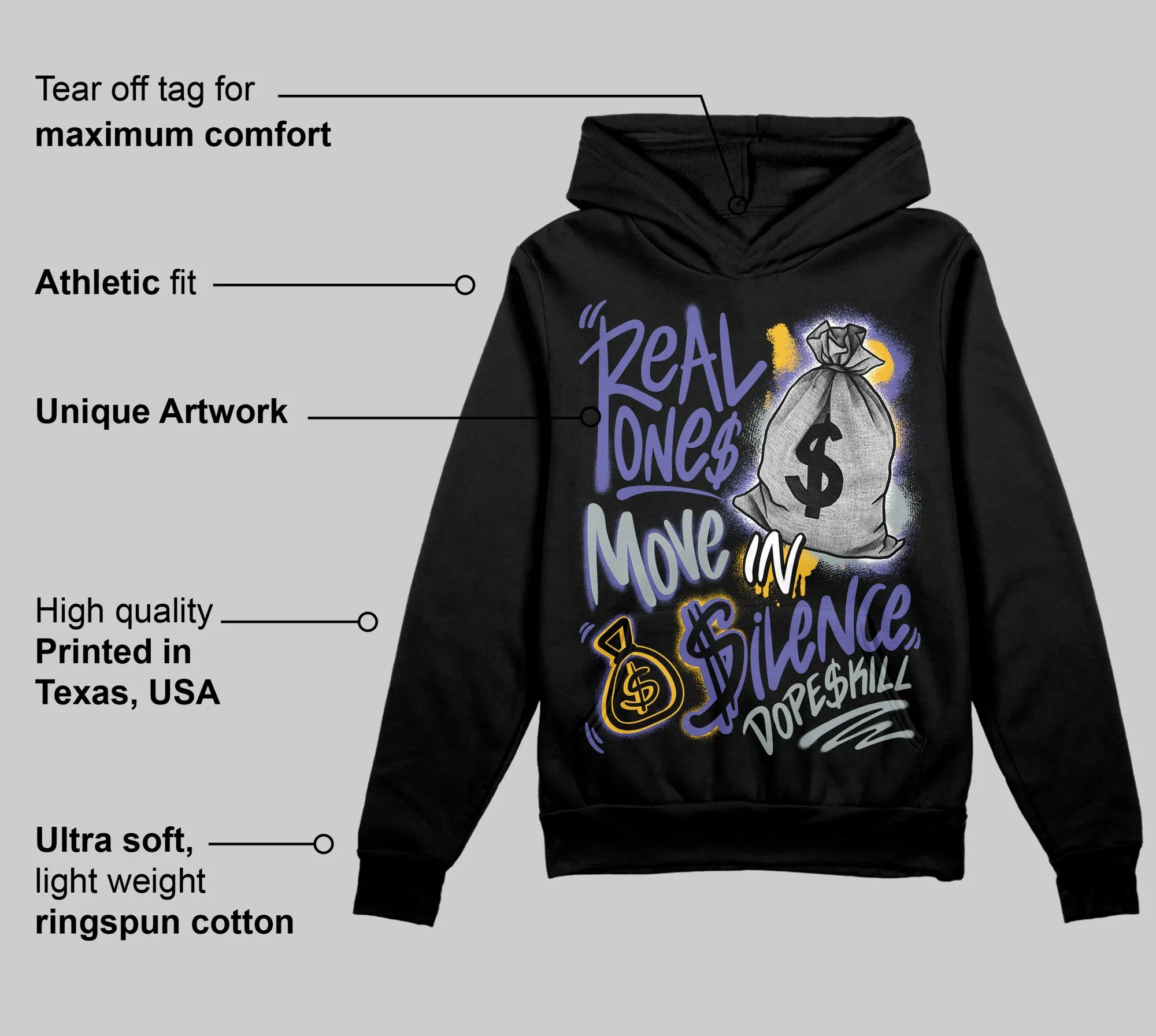 Lakers 4s DopeSkill Hoodie Sweatshirt Real Ones Move In Silence Graphic sold by DopeSkill product image thumbnail 3
