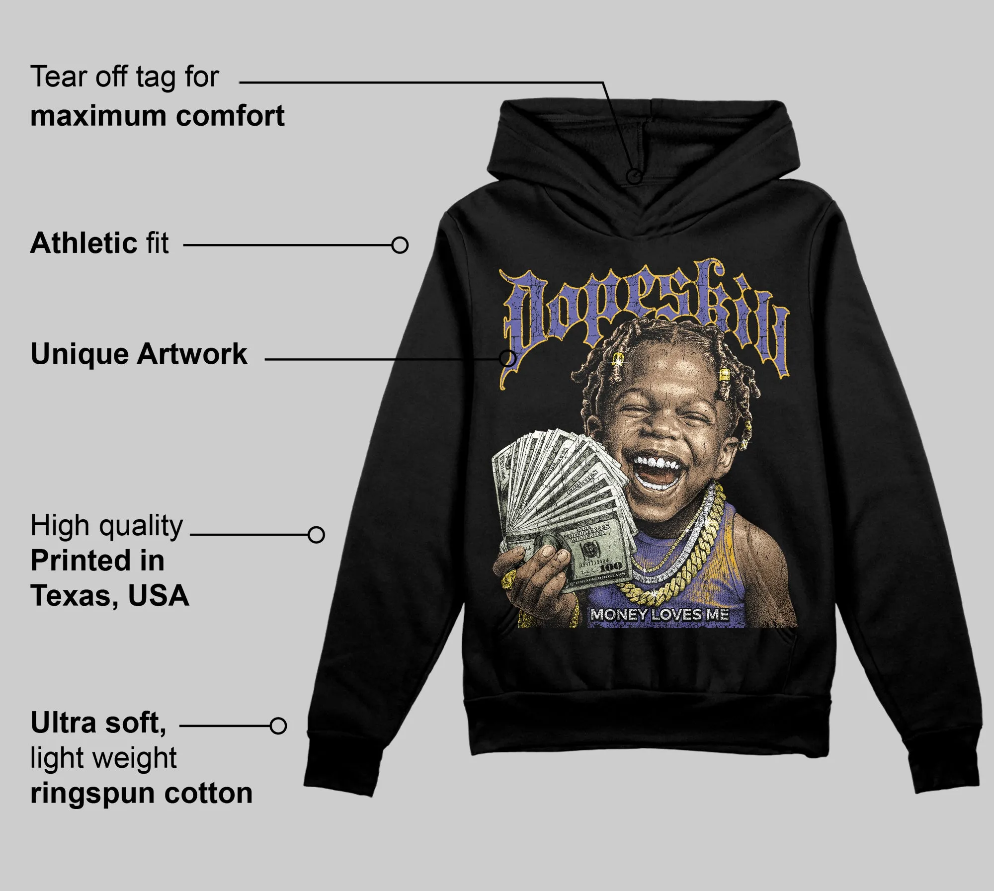 Lakers 4s DopeSkill Hoodie Sweatshirt Money Loves Me Graphic sold by DopeSkill product image thumbnail 3