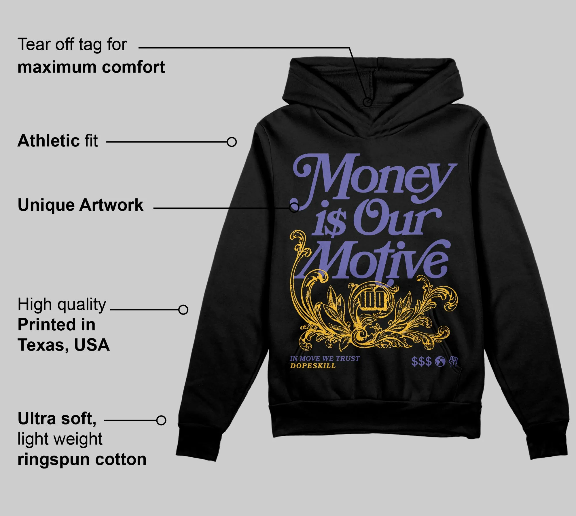 Lakers 4s DopeSkill Hoodie Sweatshirt Money Is Our Motive Typo Graphic sold by DopeSkill product image thumbnail 3