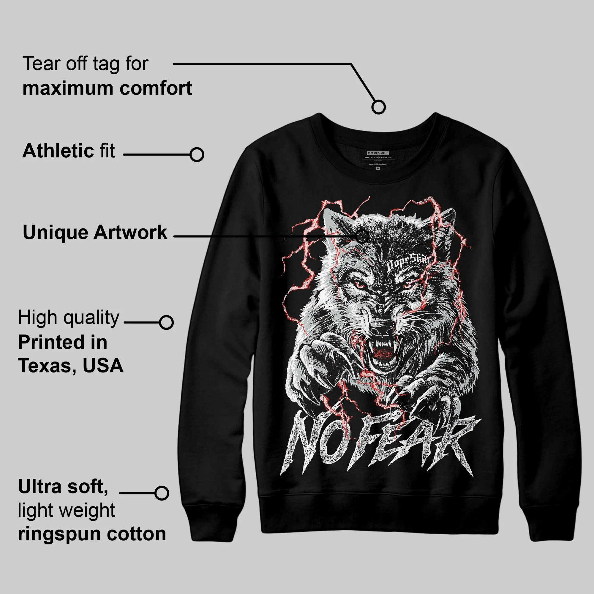 Wolf Grey 12s DopeSkill Sweatshirt No Fear Graphic sold by DopeSkill product image thumbnail 3