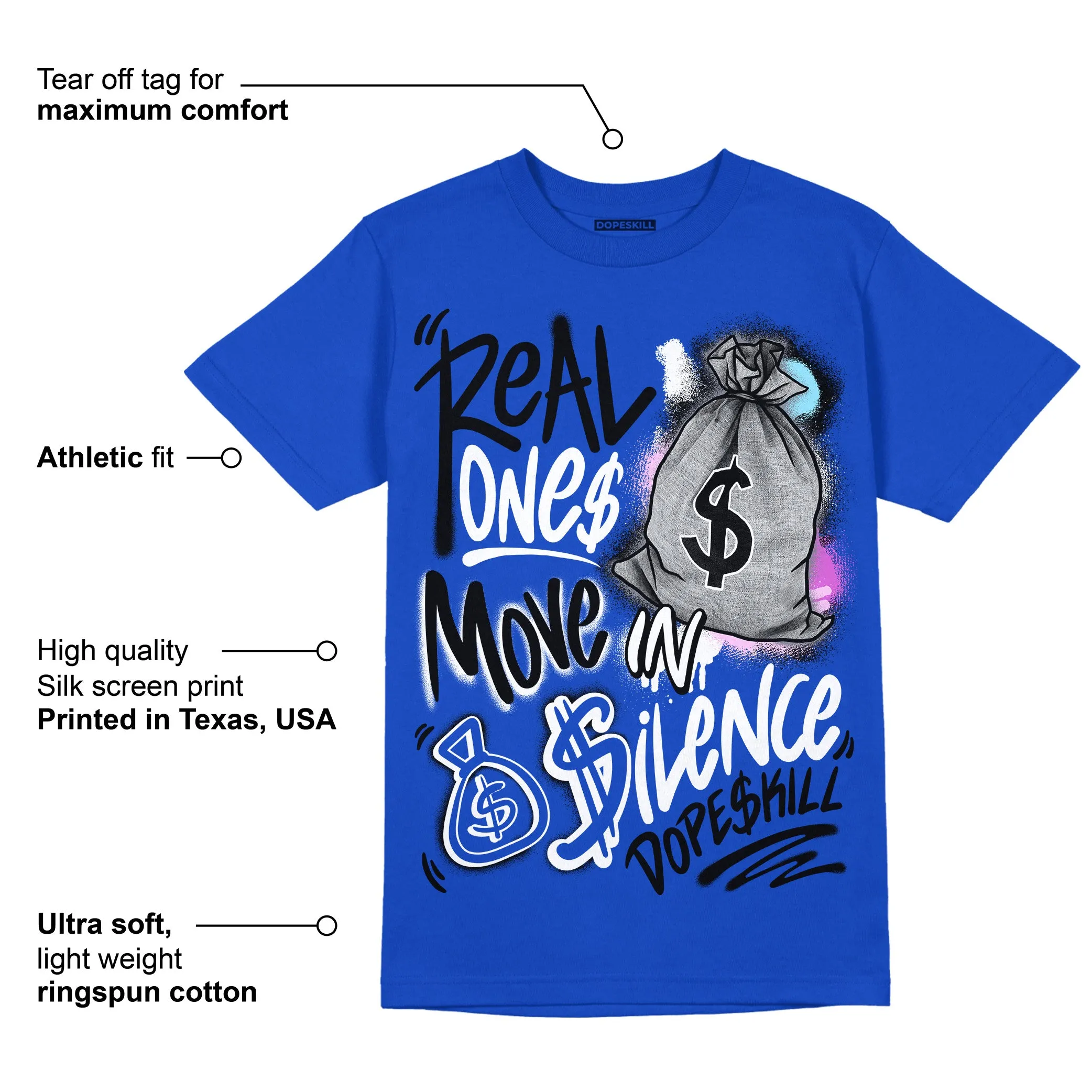 Hyper Royal 12s DopeSkill Hyper Royal T-shirt Real Ones Move In Silence Graphic sold by DopeSkill product image thumbnail 2