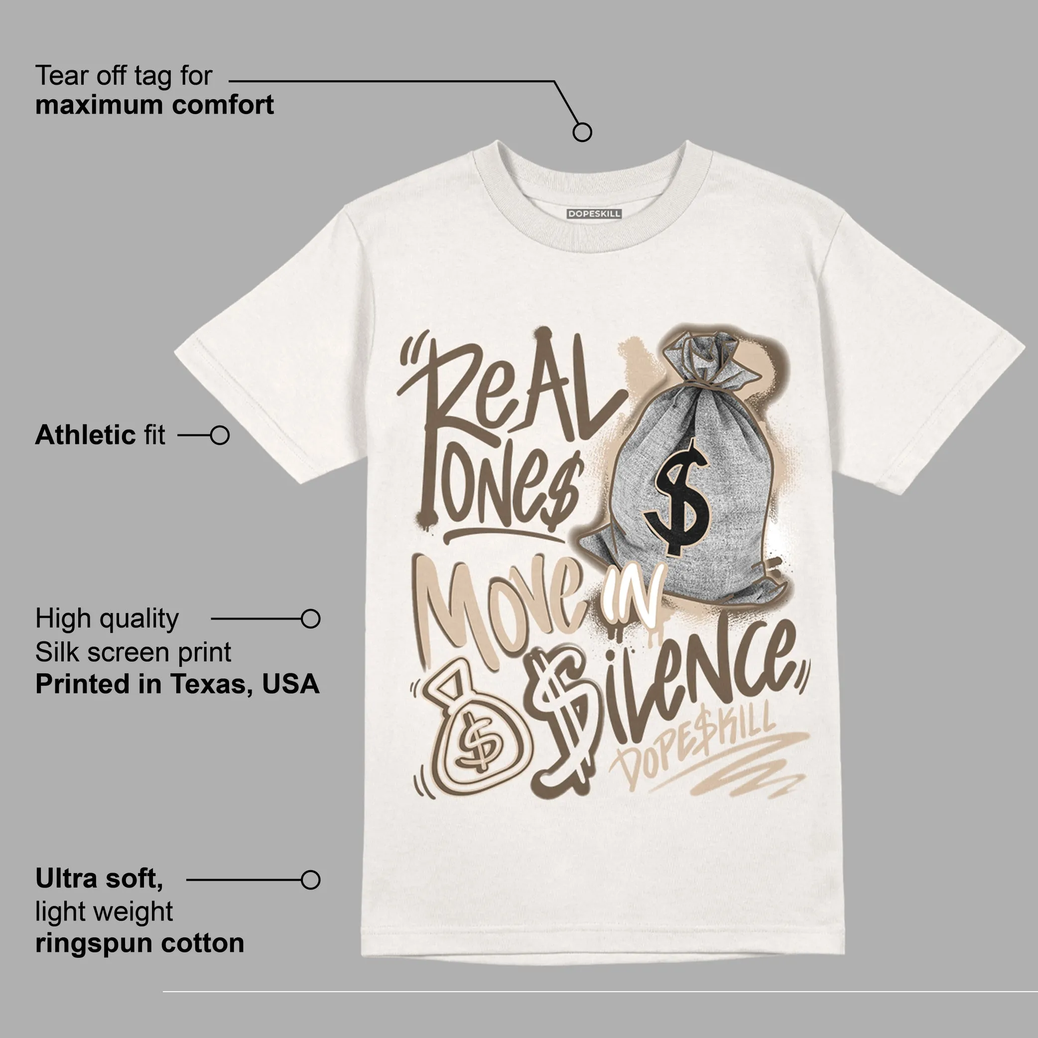 YZ Foam Runner Sand DopeSkill T-shirt Real Ones Move In Silence Graphic sold by DopeSkill product image thumbnail 2