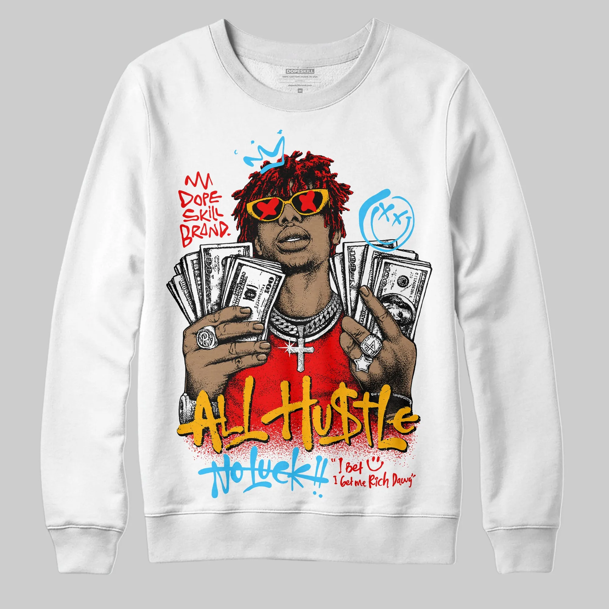 Red 'All Hustle No Luck' DopeSkill Graphic Sweatshirt sold by DopeSkill product image thumbnail 2
