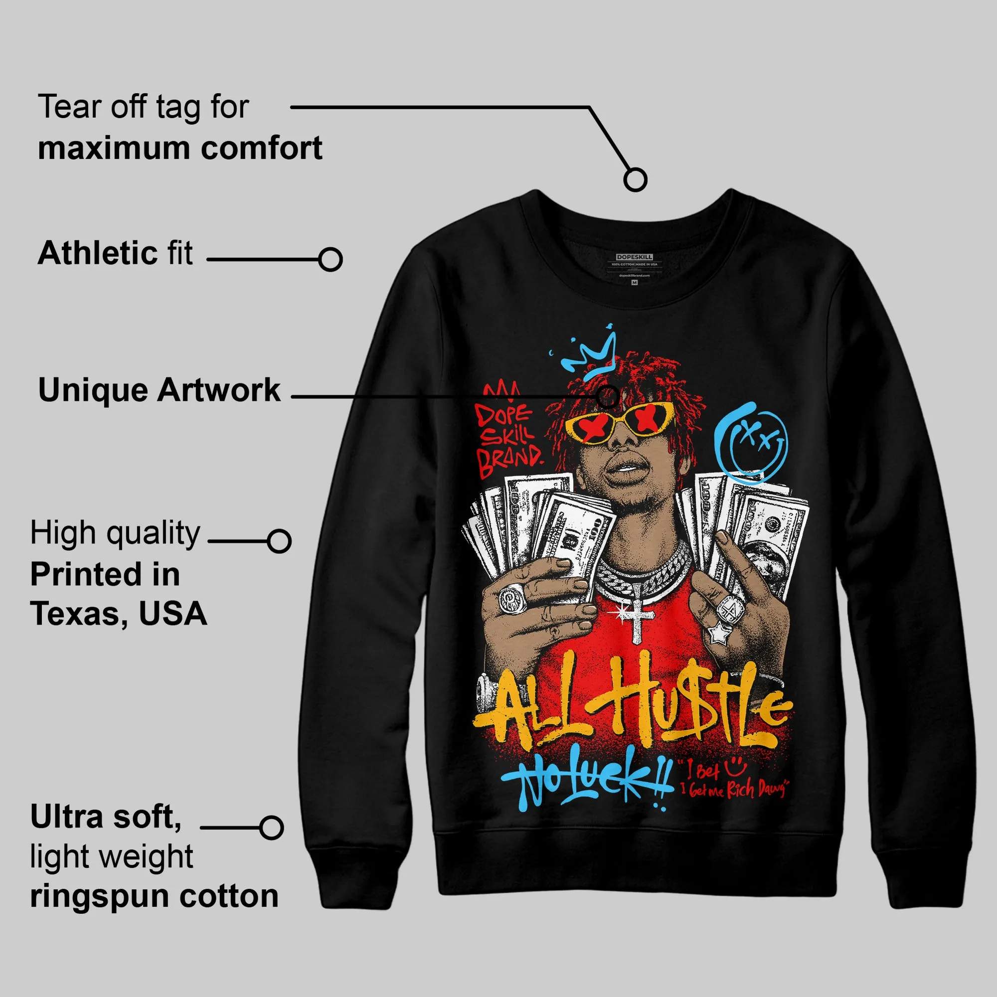 Red 'All Hustle No Luck' DopeSkill Graphic Sweatshirt sold by DopeSkill product image thumbnail 4