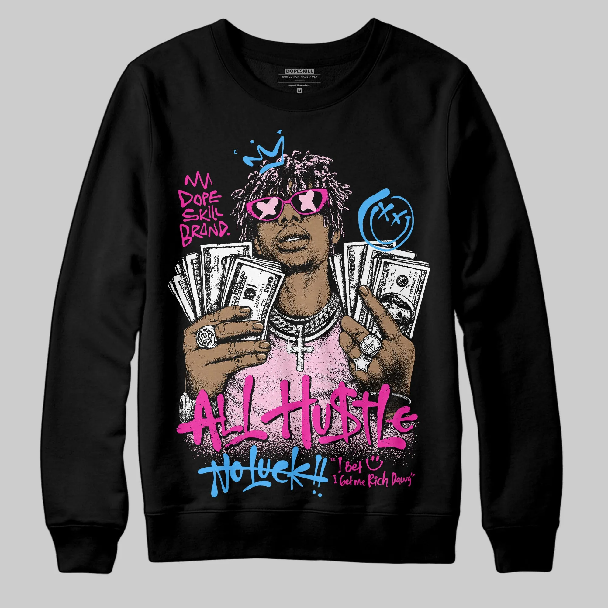 Pink 'All Hustle No Luck' DopeSkill Graphic Sweatshirt sold by DopeSkill product image thumbnail 2