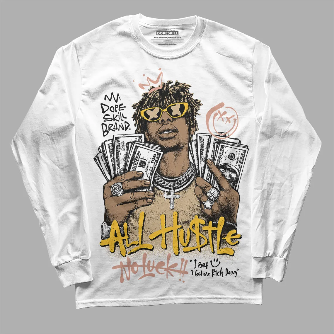 TAN 'All Hustle No Luck' DopeSkill Graphic Long Sleeve T-Shirt sold by DopeSkill product image thumbnail 2