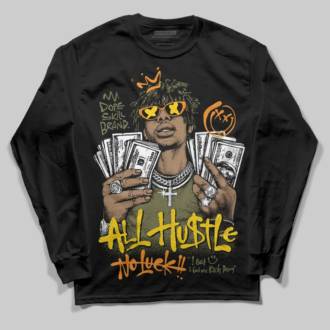 Olive 'All Hustle No Luck' DopeSkill Graphic Long Sleeve T-Shirt sold by DopeSkill product image thumbnail 2
