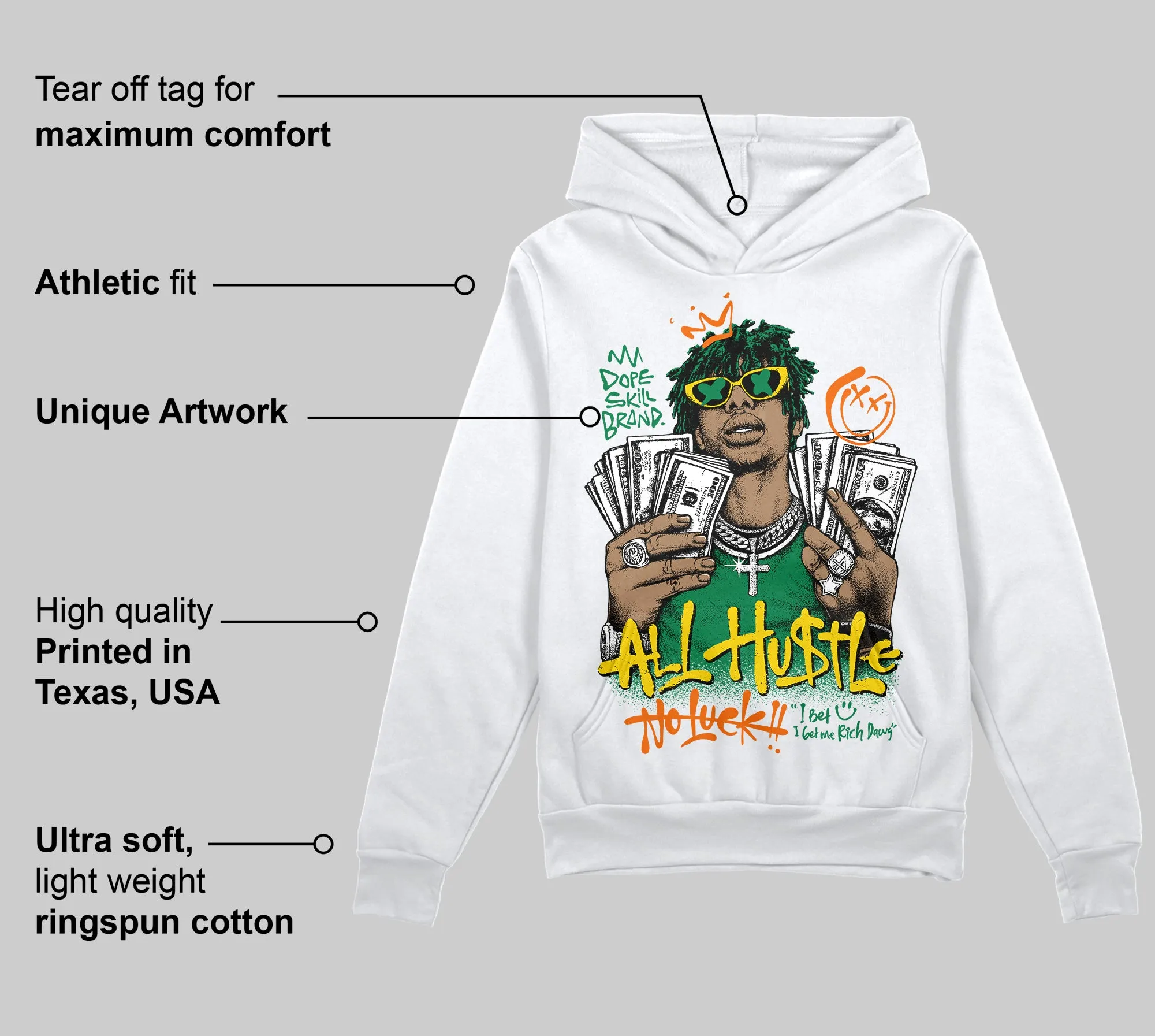 Green 'All Hustle No Luck' DopeSkill Graphic Hoodie sold by DopeSkill product image thumbnail 3