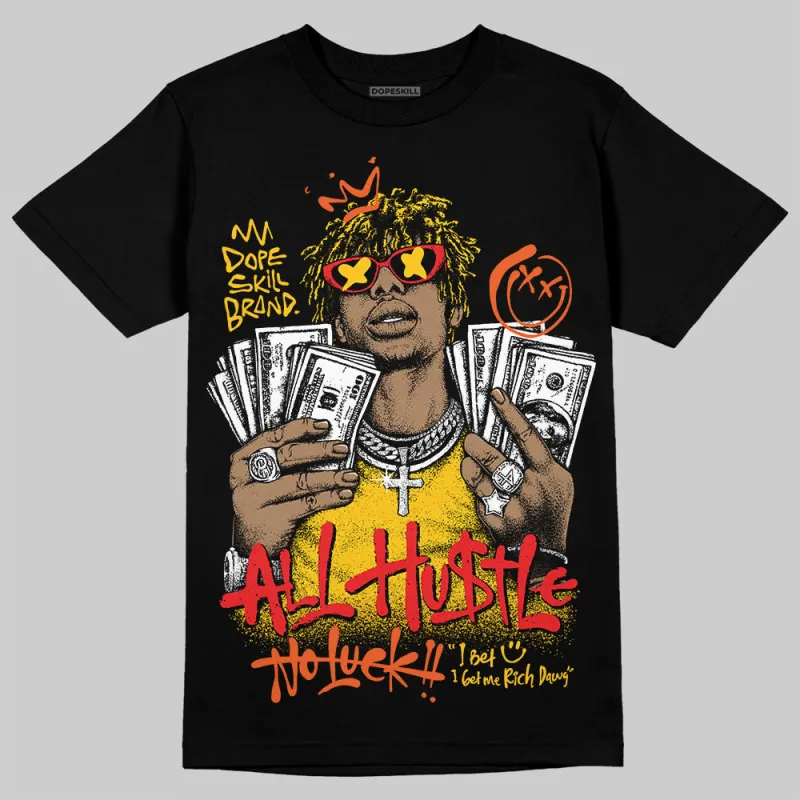 Yellow 'All Hustle No Luck' DopeSkill Graphic T-Shirt made by DopeSkill