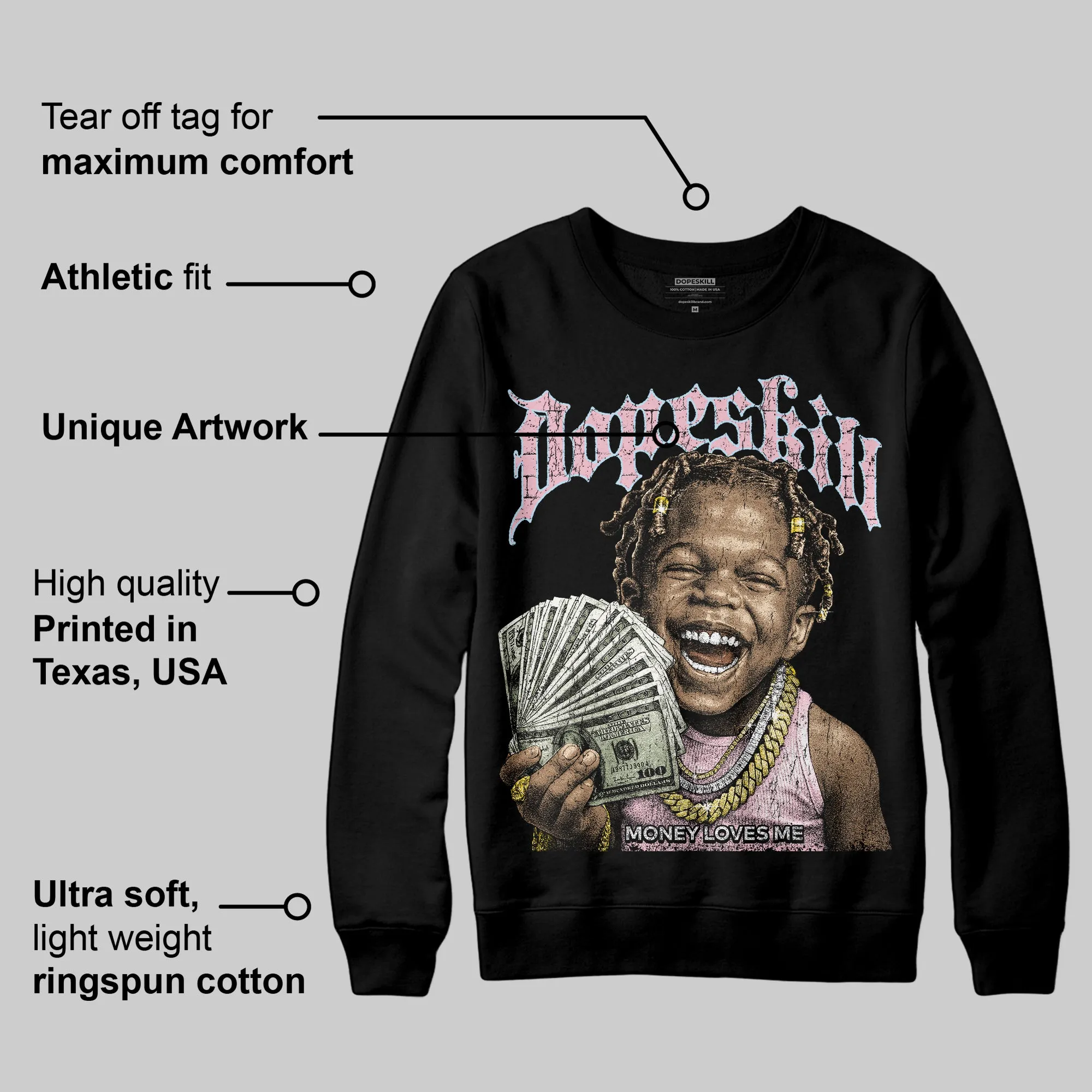 Medium Soft Pink 4s DopeSkill Sweatshirt Money Loves Me Graphic sold by DopeSkill product image thumbnail 3