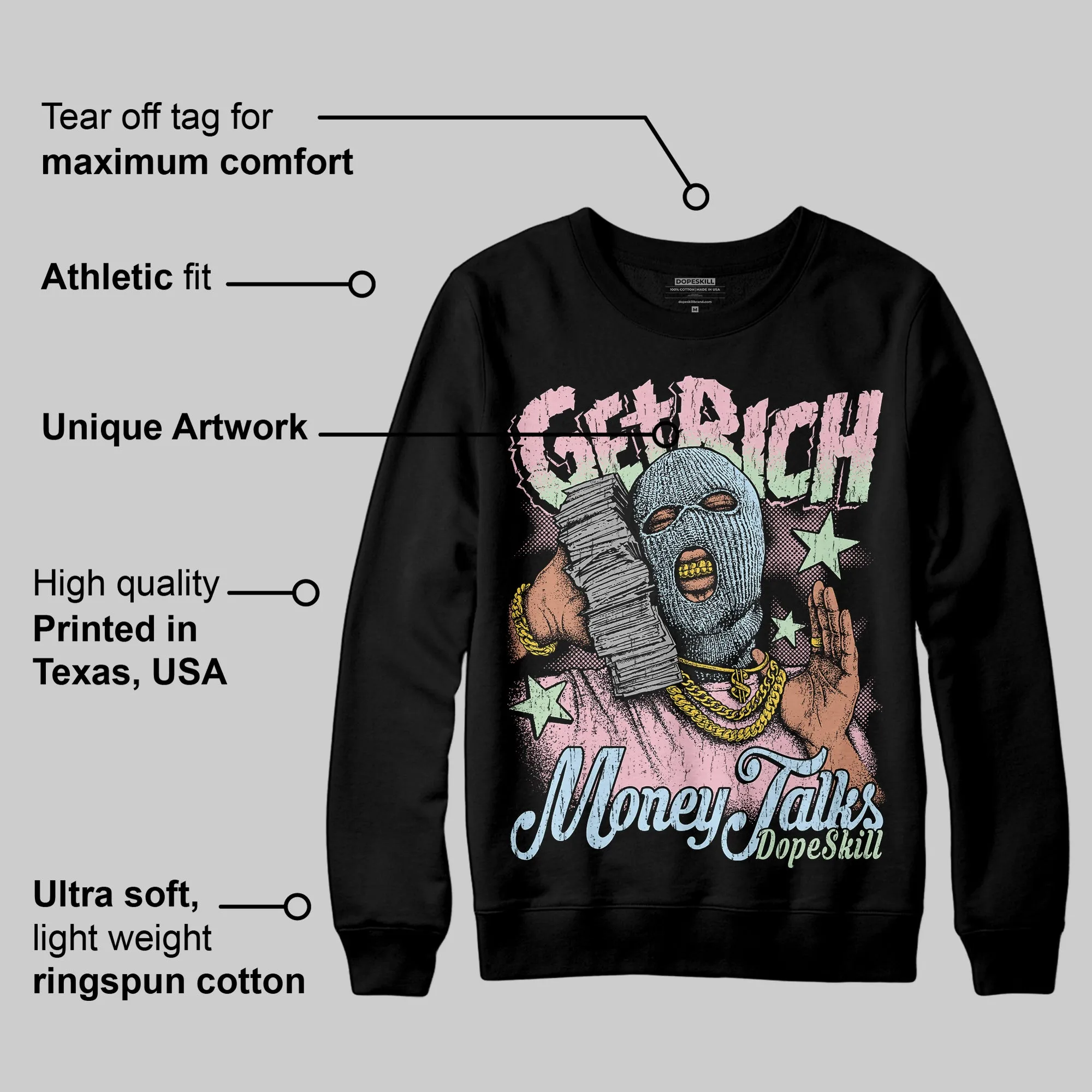 Medium Soft Pink 4s DopeSkill Sweatshirt Get Rich Graphic sold by DopeSkill product image thumbnail 3