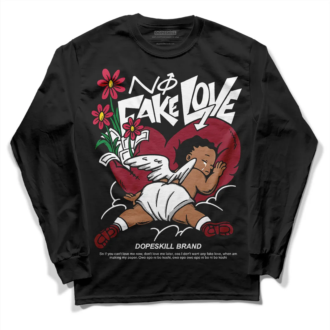 85 Metallic Burgundy 1s DopeSkill Long Sleeve T-Shirt No Fake Love Graphic sold by DopeSkill product image thumbnail 2