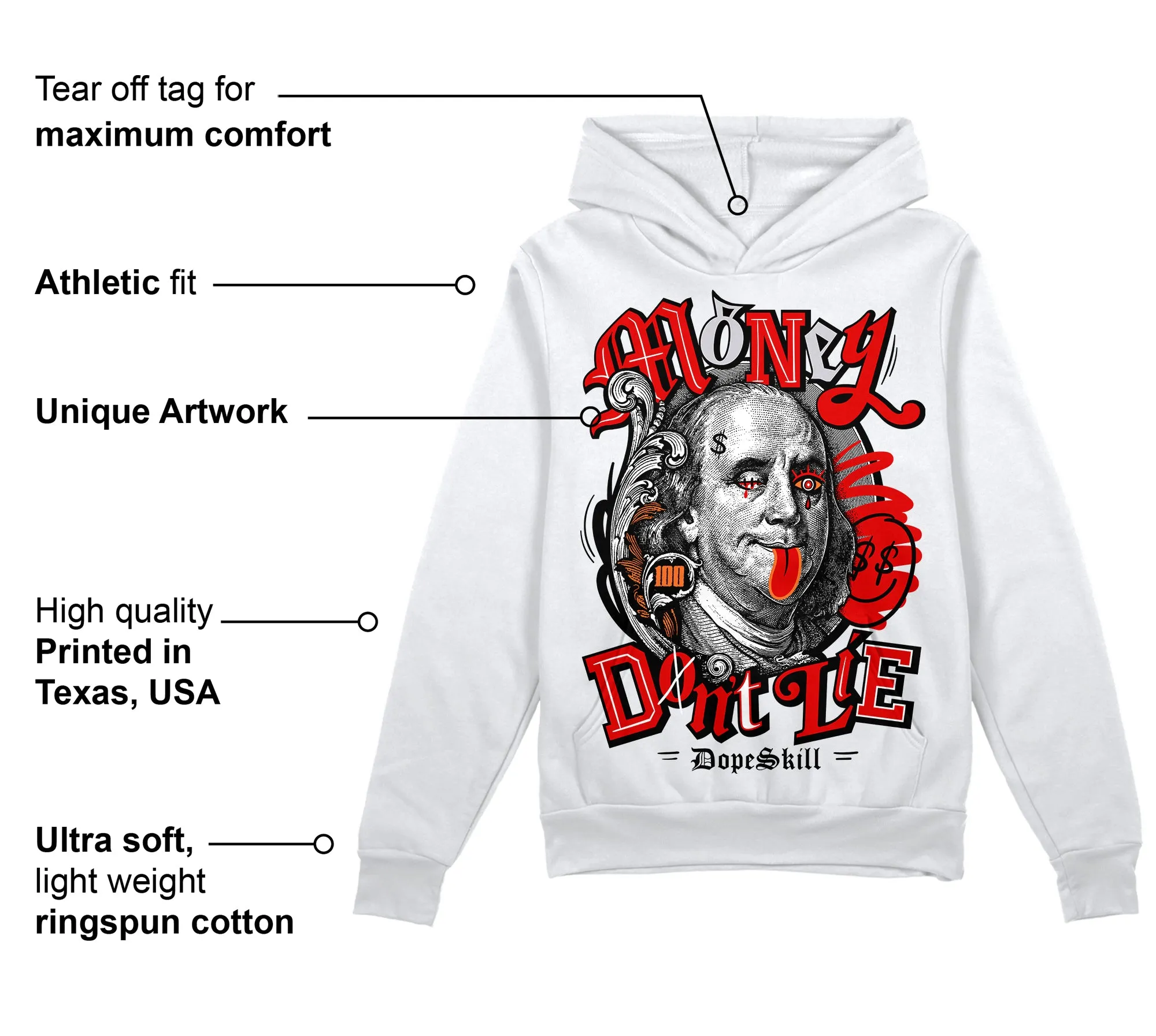 Red Cement 4S DopeSkill Hoodie Sweatshirt Money Don't Lie Graphic sold by DopeSkill product image thumbnail 3