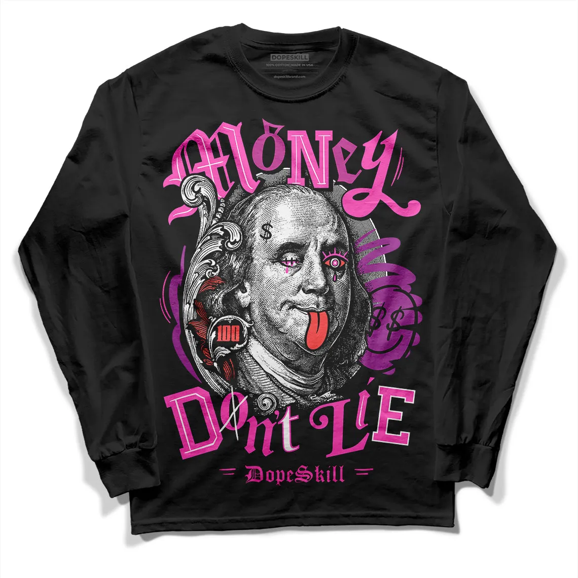 Hyper Violet 4s DopeSkill Long Sleeve T-Shirt Money Don't Lie Graphic sold by DopeSkill product image thumbnail 2