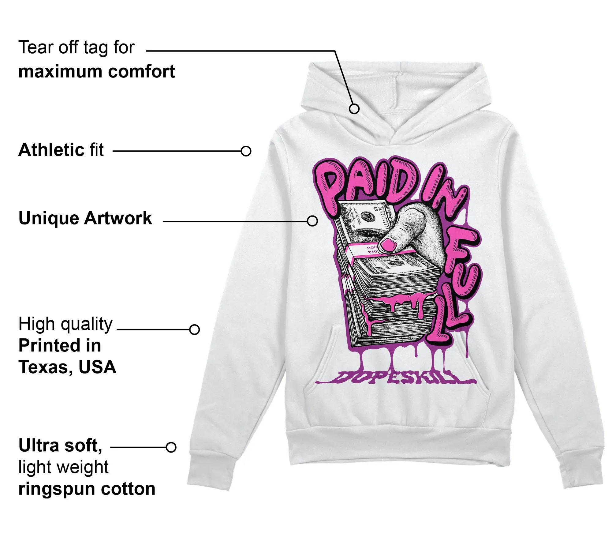 Hyper Violet 4s DopeSkill Hoodie Sweatshirt Paid In Full Graphic sold by DopeSkill product image thumbnail 3