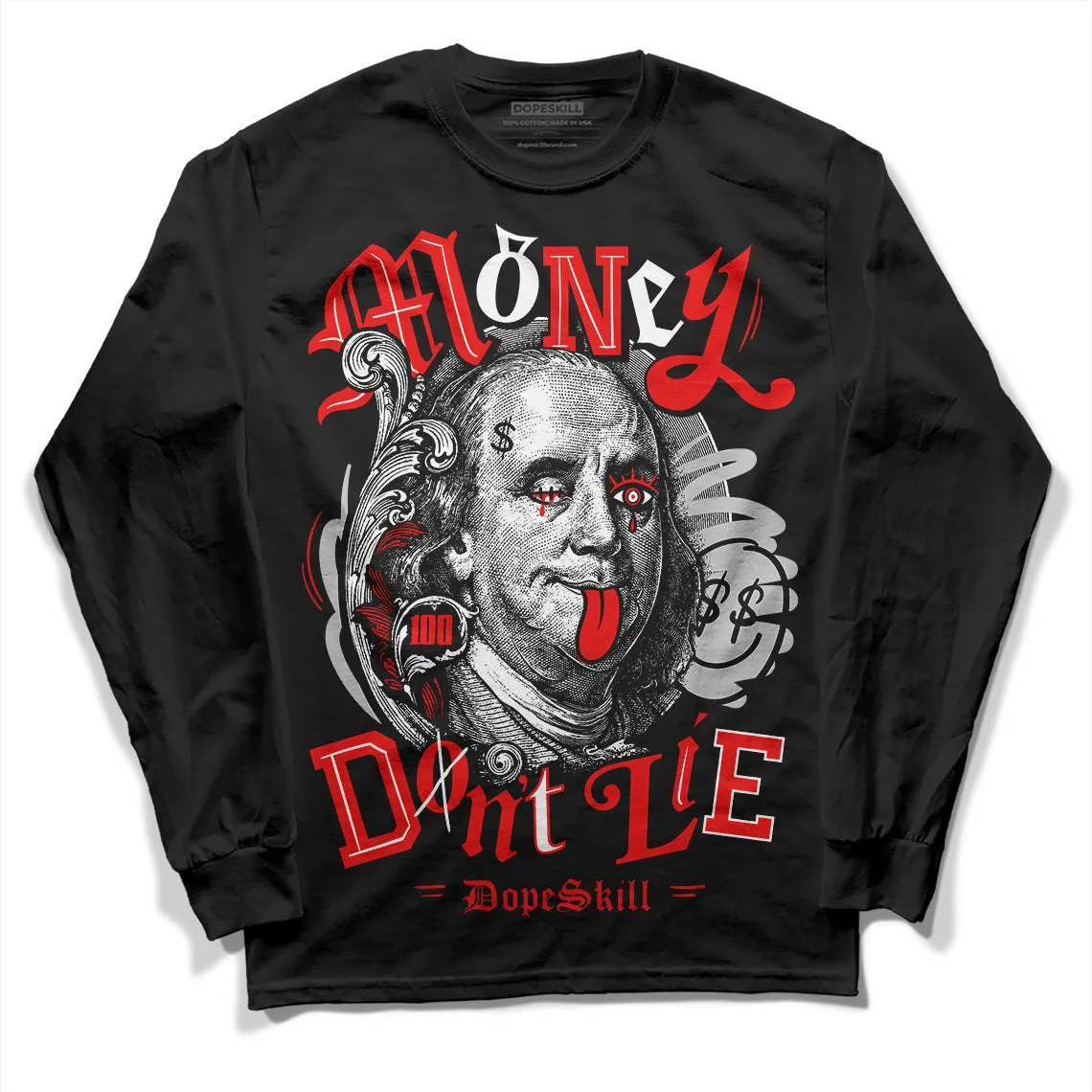Cherry 12s DopeSkill Long Sleeve T-Shirt Money Don't Lie Graphic sold by DopeSkill product image thumbnail 2