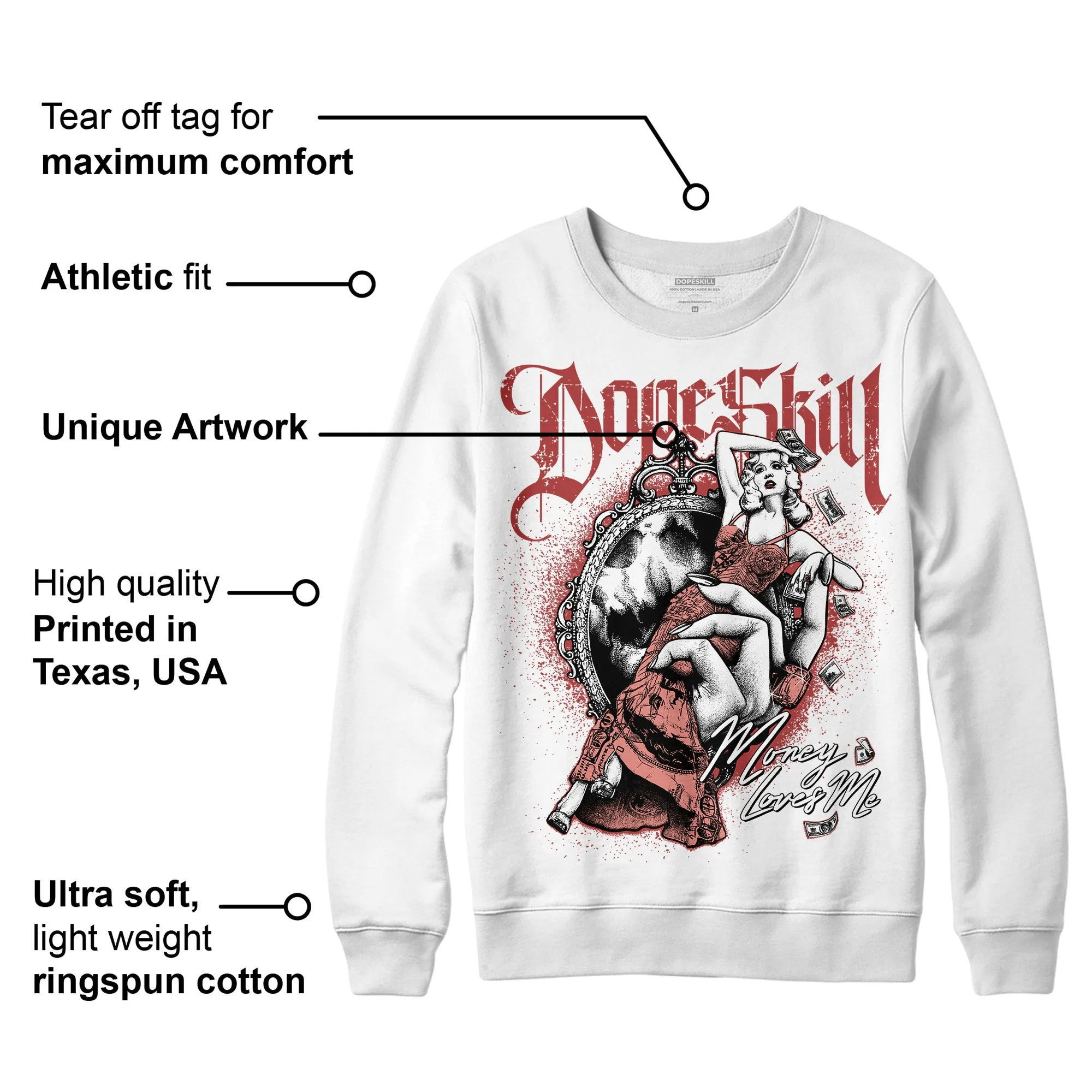 Dune Red 13s DopeSkill Sweatshirt Money Loves Me Graphic sold by DopeSkill product image thumbnail 3