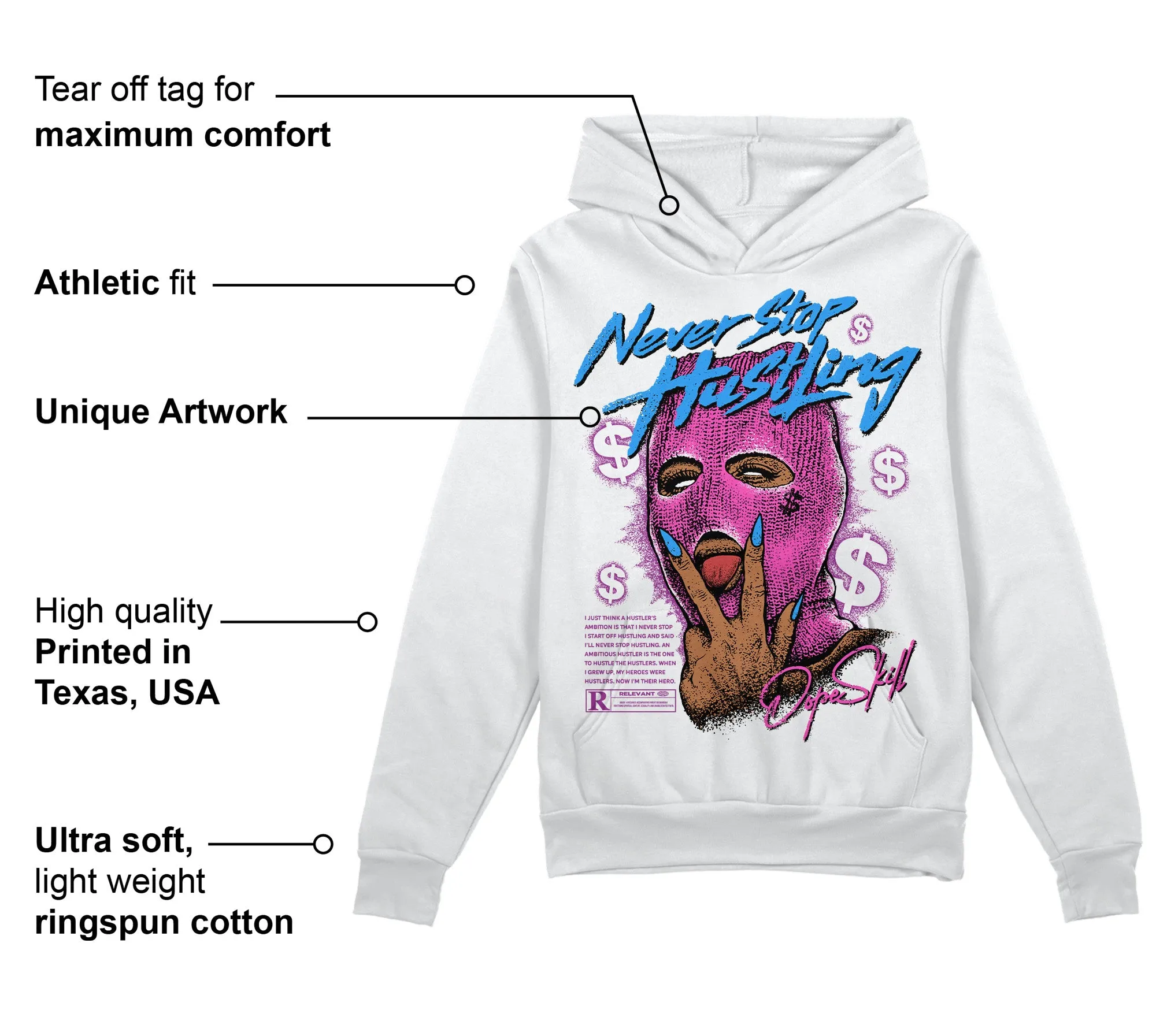 Hyper Violet 4s DopeSkill Hoodie Sweatshirt Never Stop Hustling Graphic sold by DopeSkill product image thumbnail 3