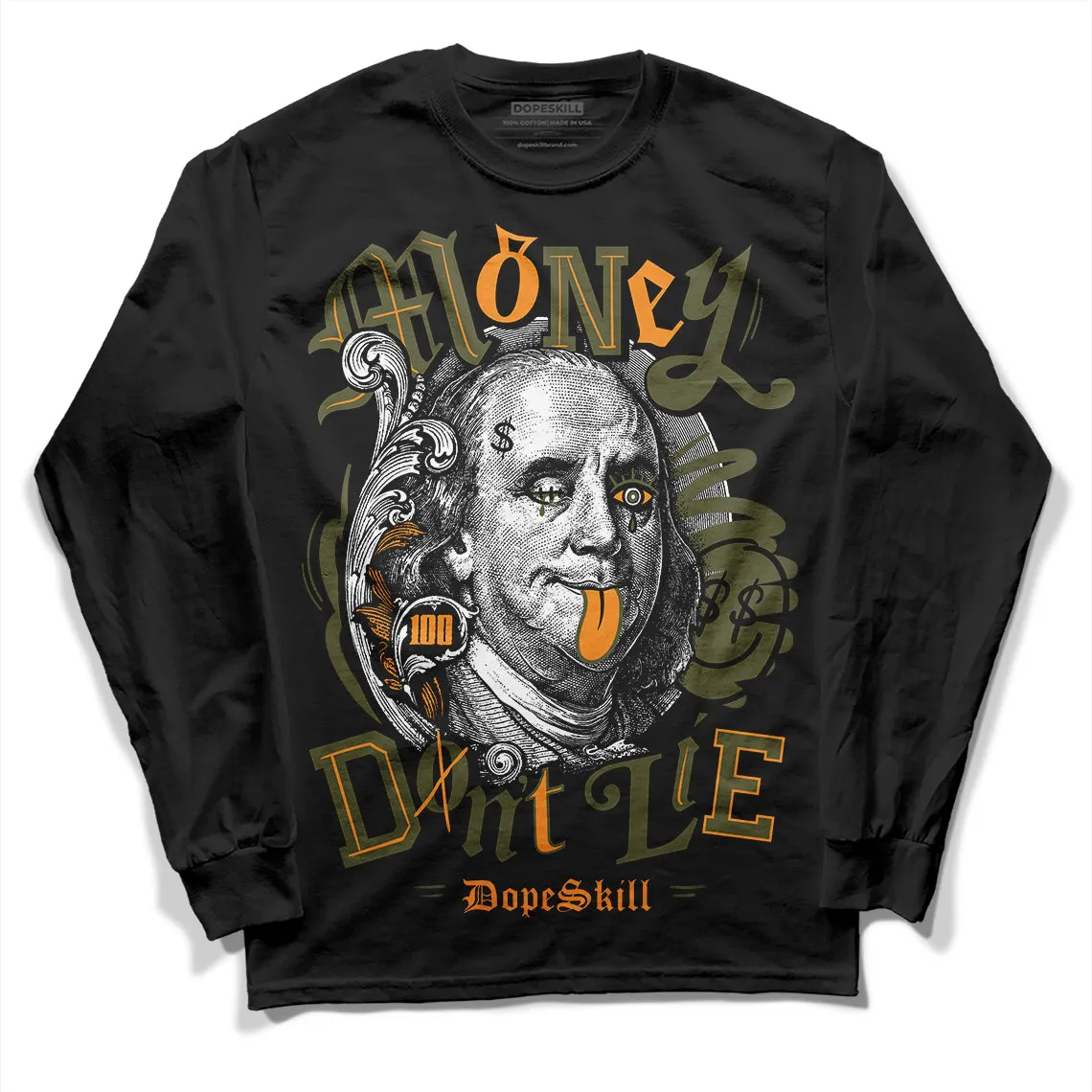 Olive 5s DopeSkill Long Sleeve T-Shirt Money Don't Lie Graphic sold by DopeSkill product image thumbnail 2