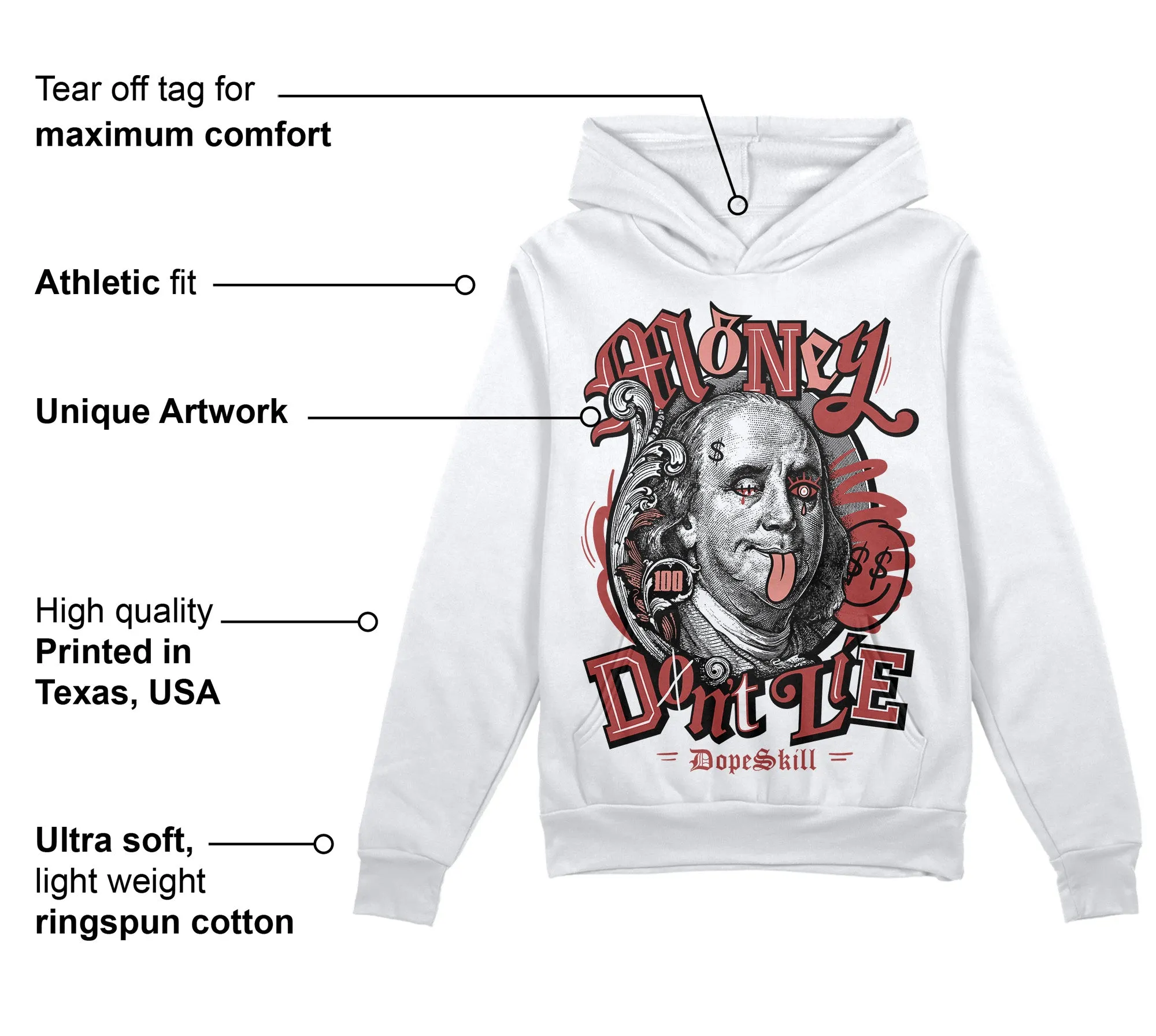 Dune Red 13s DopeSkill Hoodie Sweatshirt Money Don't Lie Graphic sold by DopeSkill product image thumbnail 3