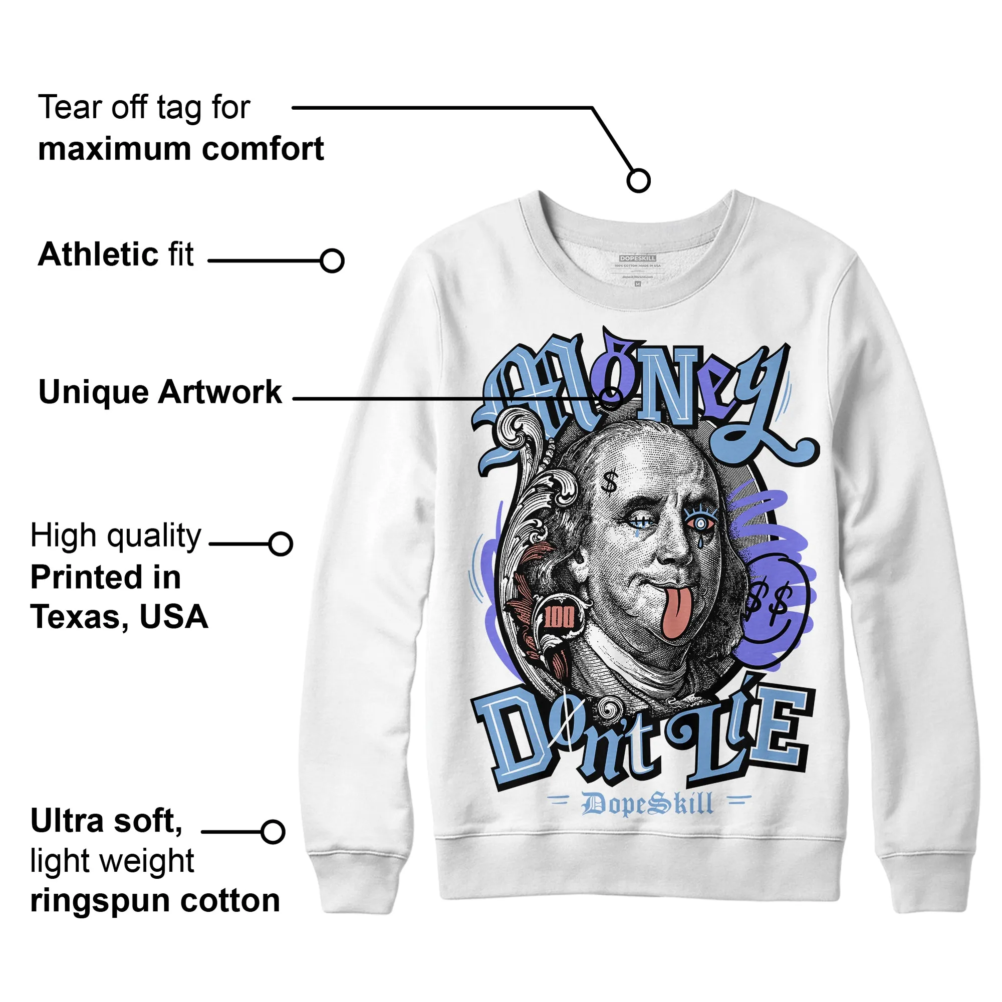 University Blue Collection DopeSkill Sweatshirt Money Don't Lie Graphic sold by DopeSkill product image thumbnail 3