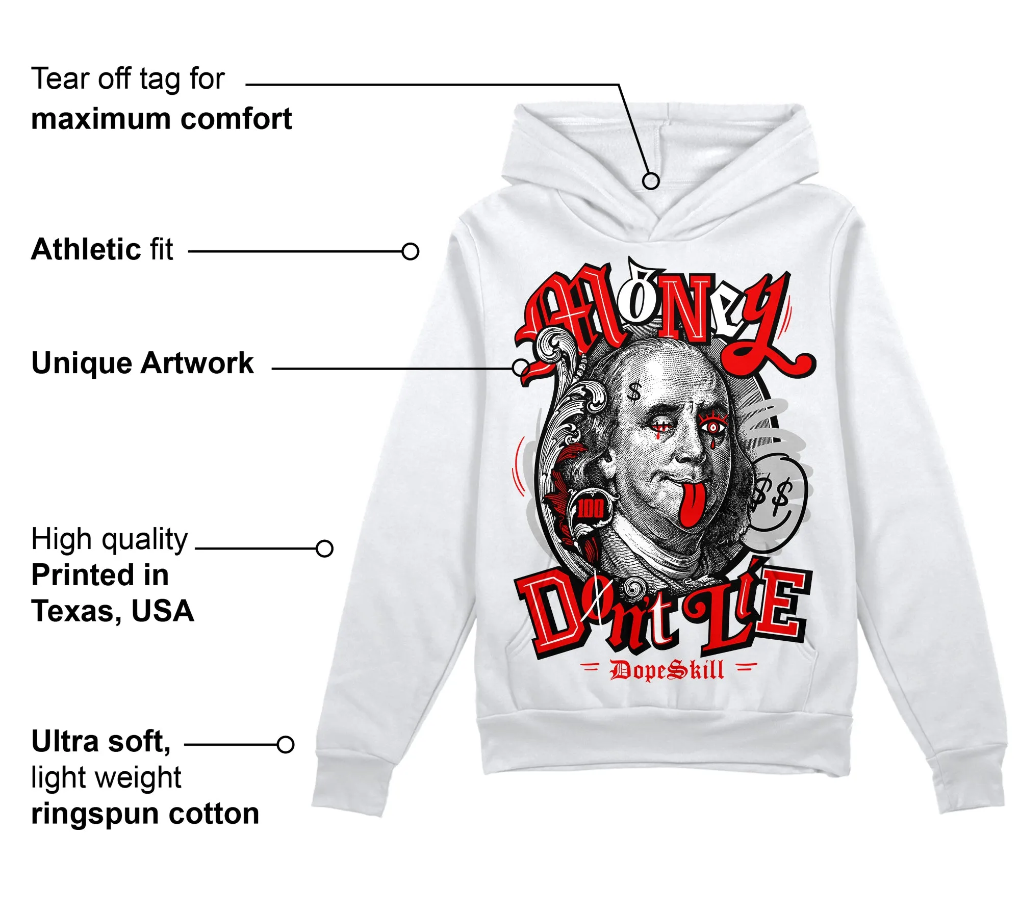Cherry 12s DopeSkill Hoodie Sweatshirt Money Don't Lie Graphic sold by DopeSkill product image thumbnail 3