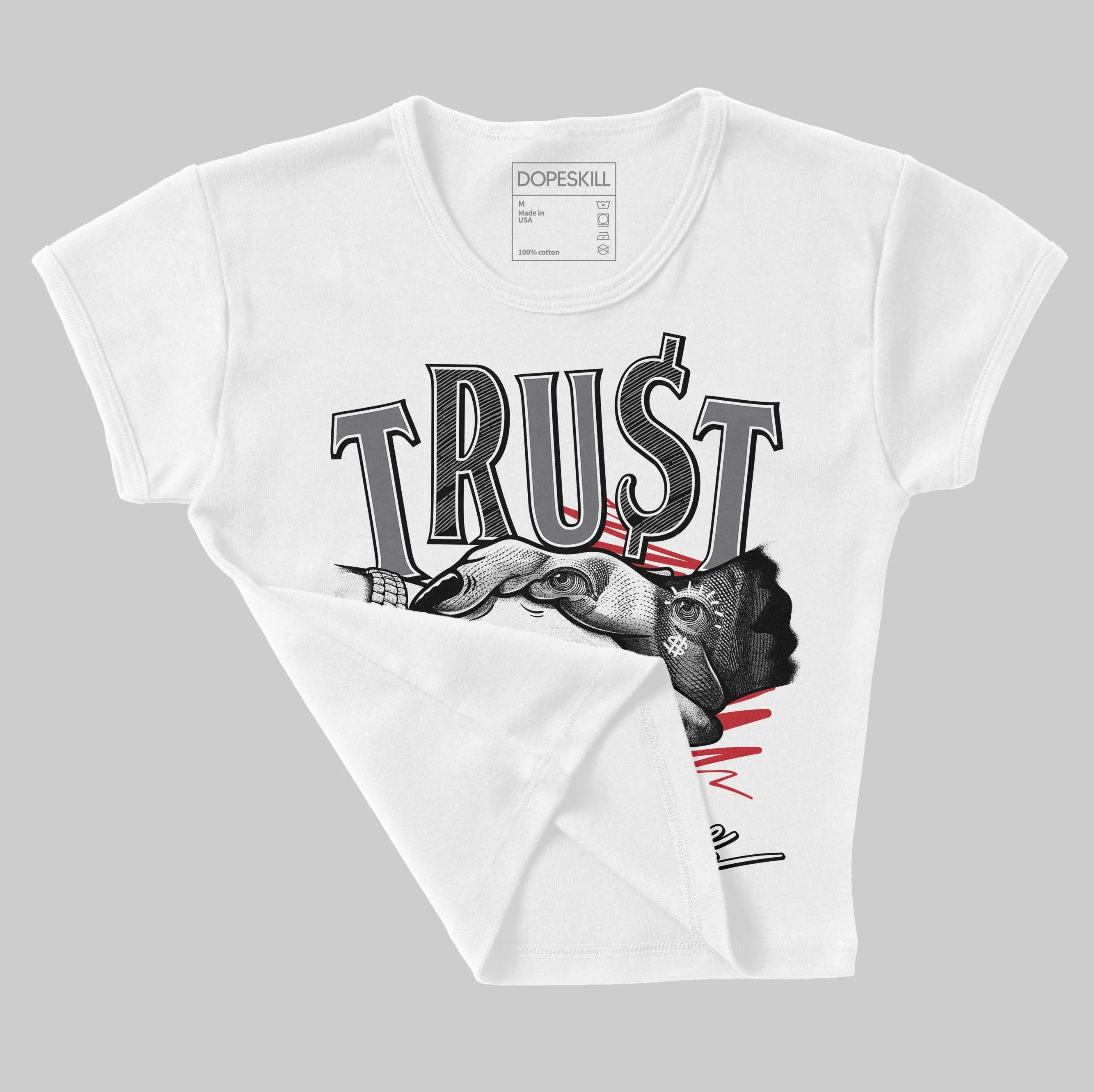 Cement Grey 3s DopeSkill Women's Crop Top Trust No One Graphic sold by DopeSkill product image thumbnail 3