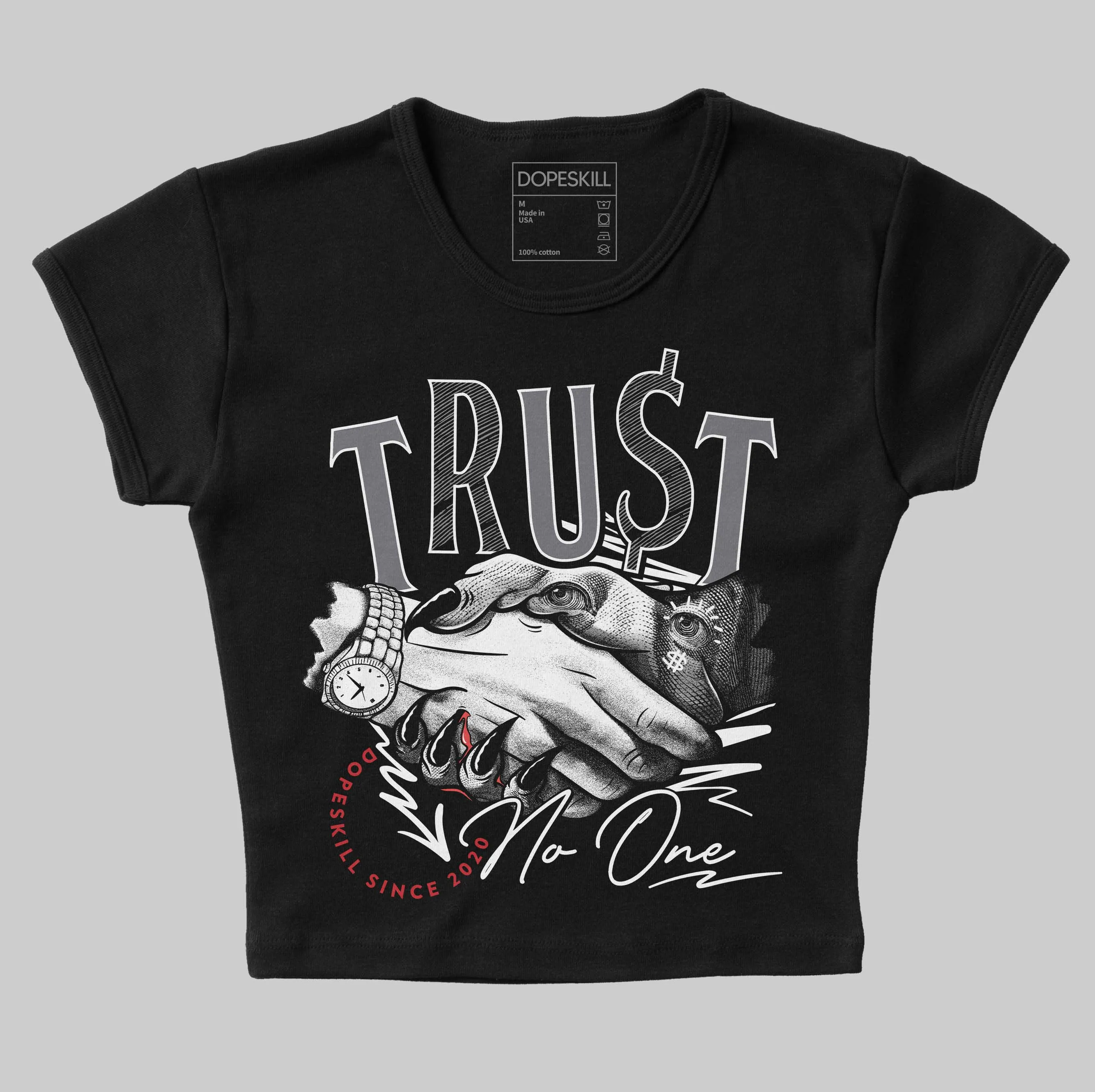Cement Grey 3s DopeSkill Women's Crop Top Trust No One Graphic sold by DopeSkill product image thumbnail 2