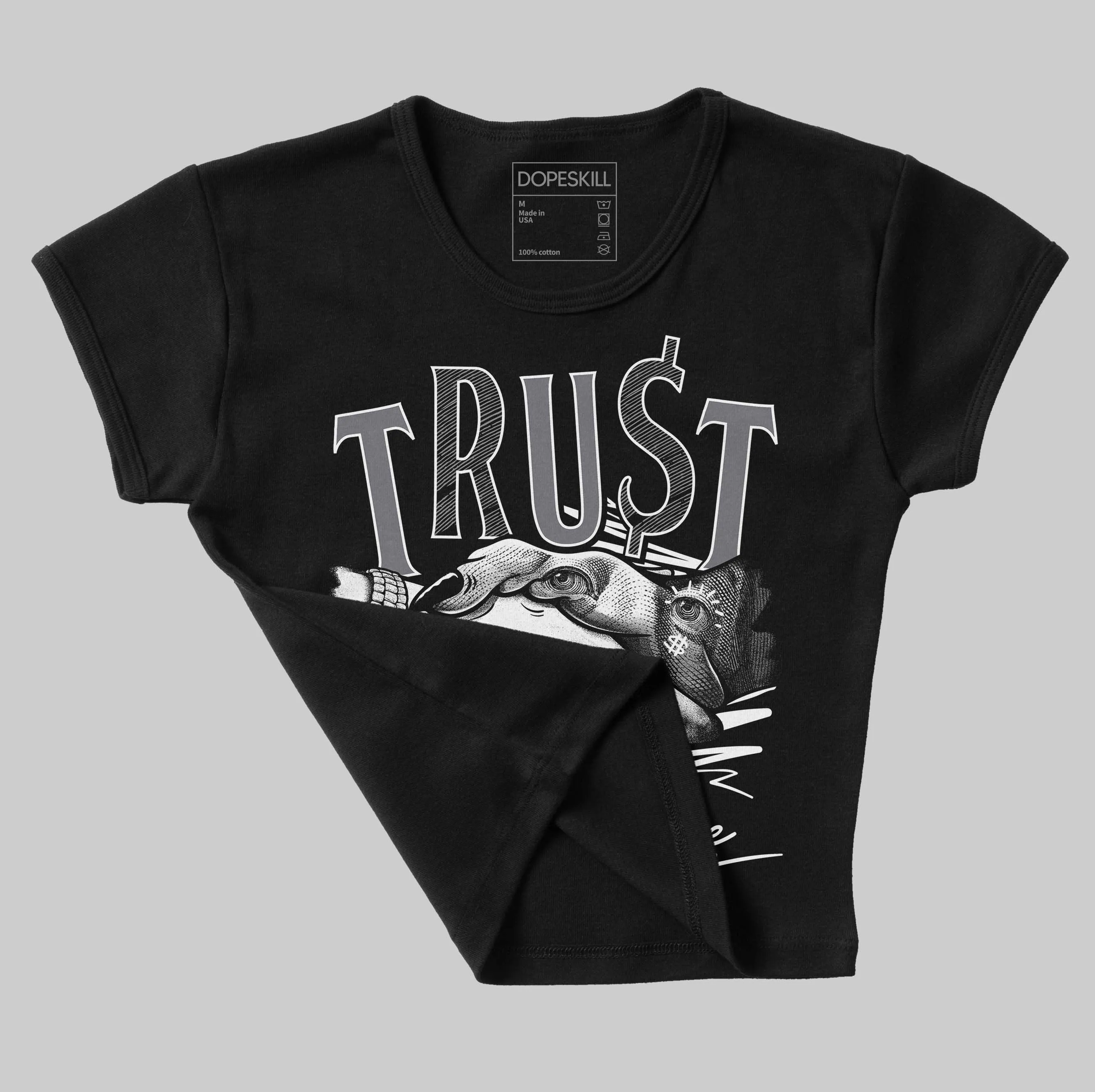 Cement Grey 3s DopeSkill Women's Crop Top Trust No One Graphic sold by DopeSkill product image thumbnail 4