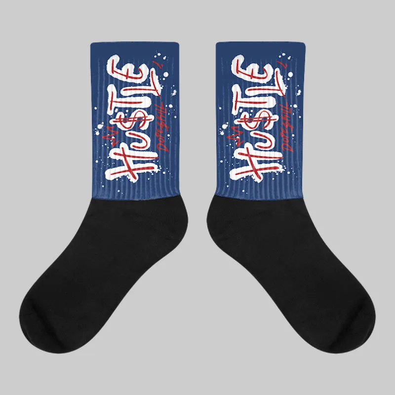 White and Midnight Navy 6s DopeSkill Sublimated Socks Hustle Graphic sold by DopeSkill