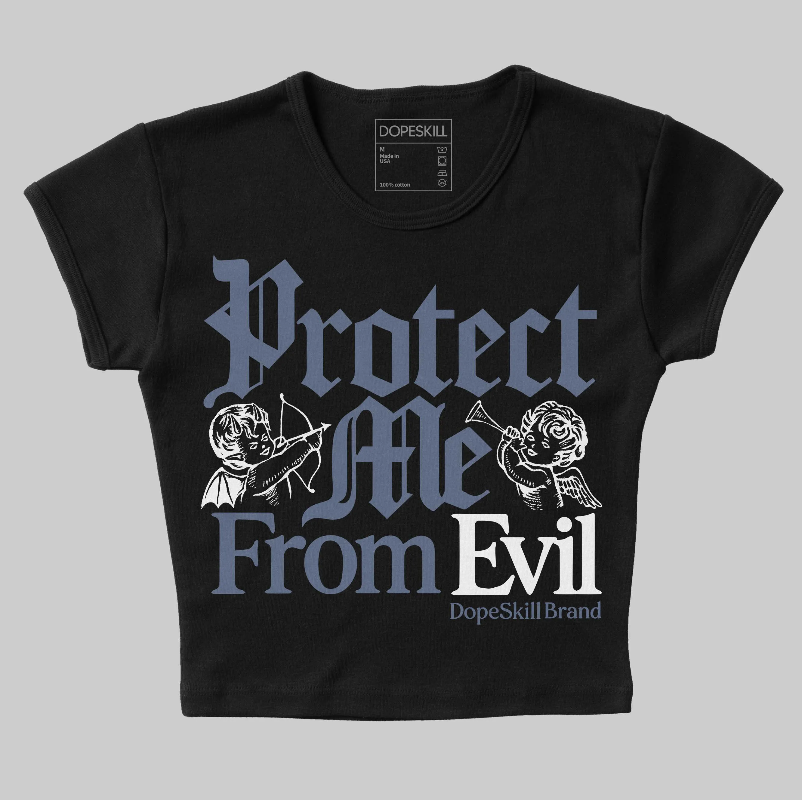 Diffused Blue 11s DopeSkill Women's Crop Top Protect Me From Evil Graphic sold by DopeSkill product image thumbnail 2
