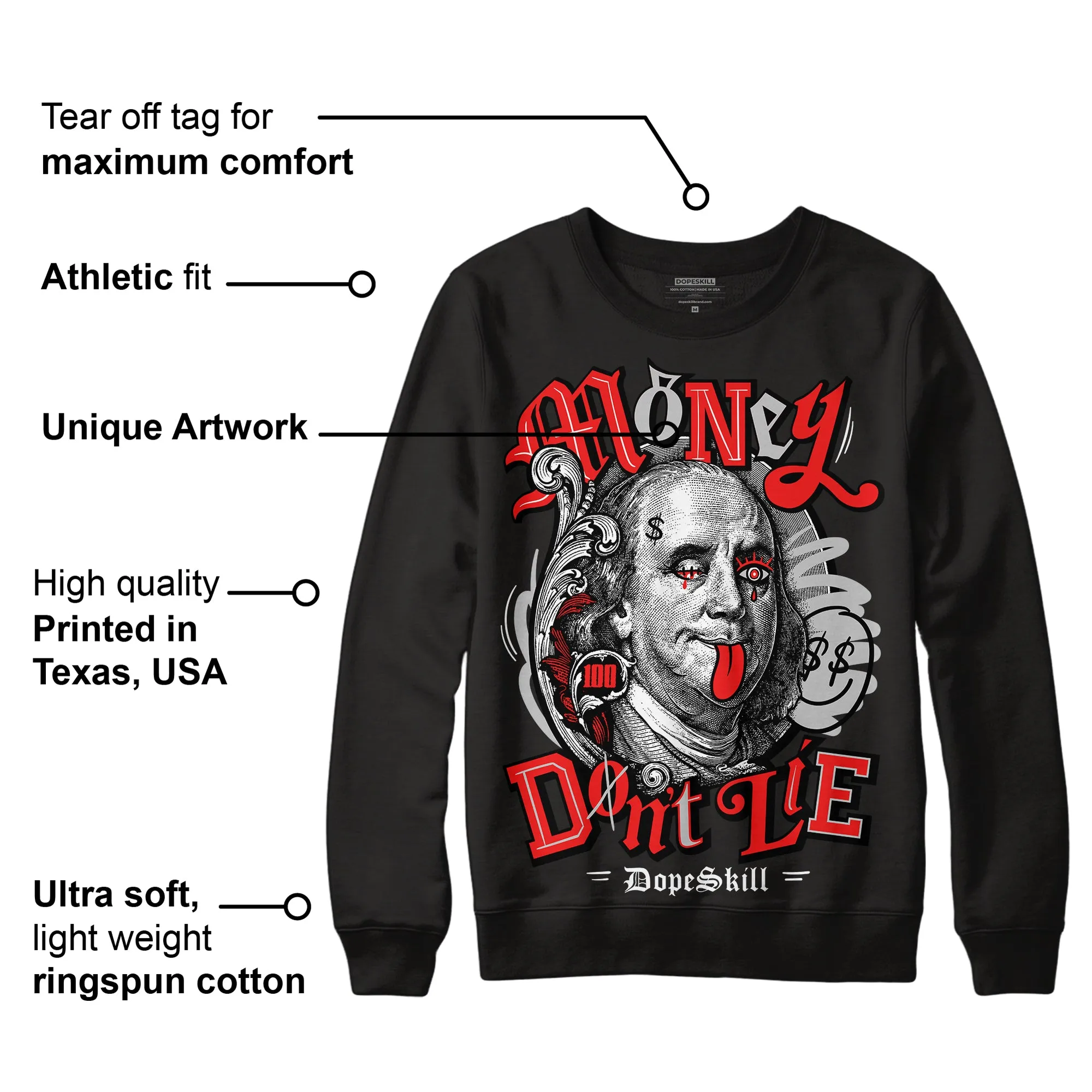 AJ Spizike Bred DopeSkill Sweatshirt Money Don't Lie Graphic sold by DopeSkill product image thumbnail 3