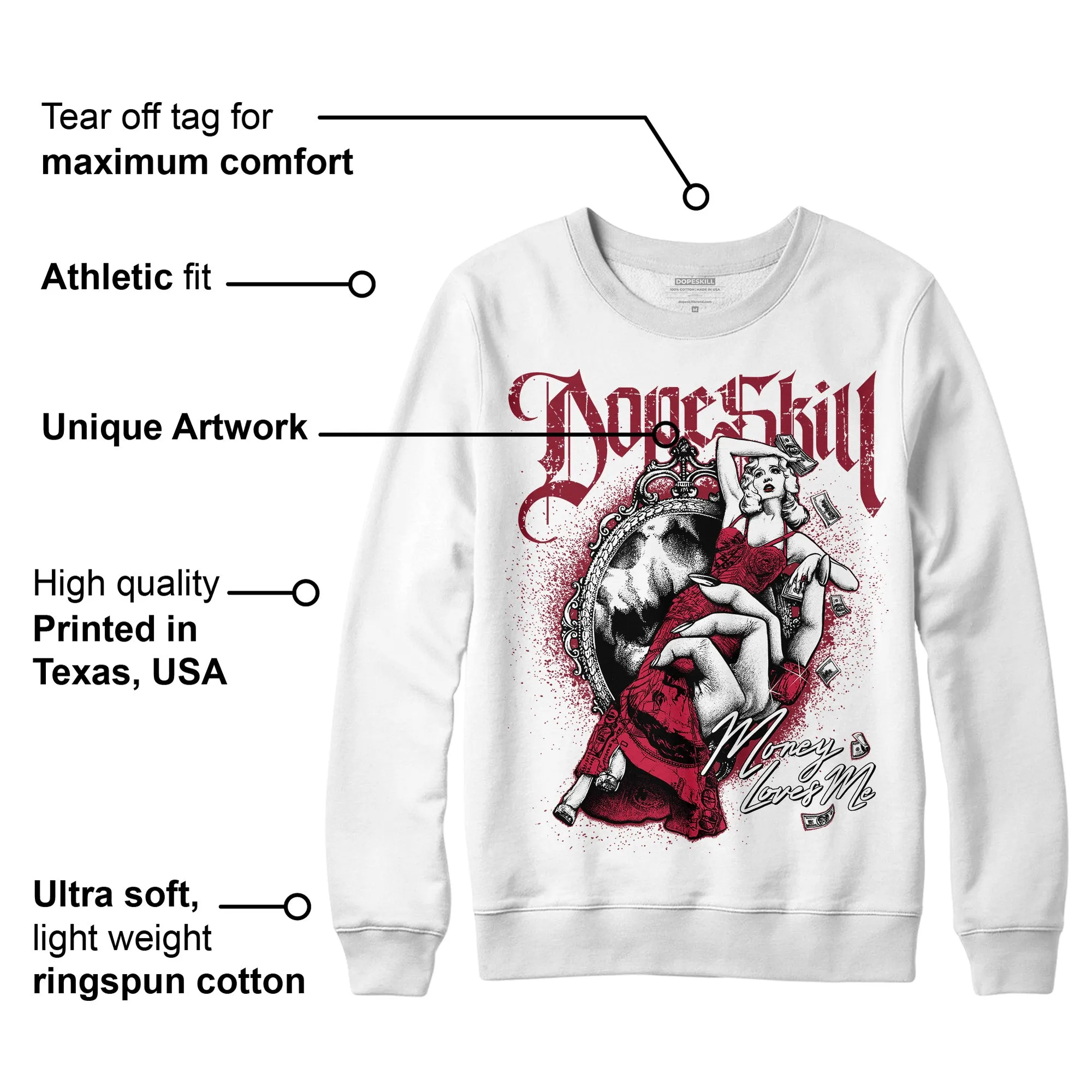 85 Metallic Burgundy 1s DopeSkill Sweatshirt Money Loves Me Graphic sold by DopeSkill product image thumbnail 3