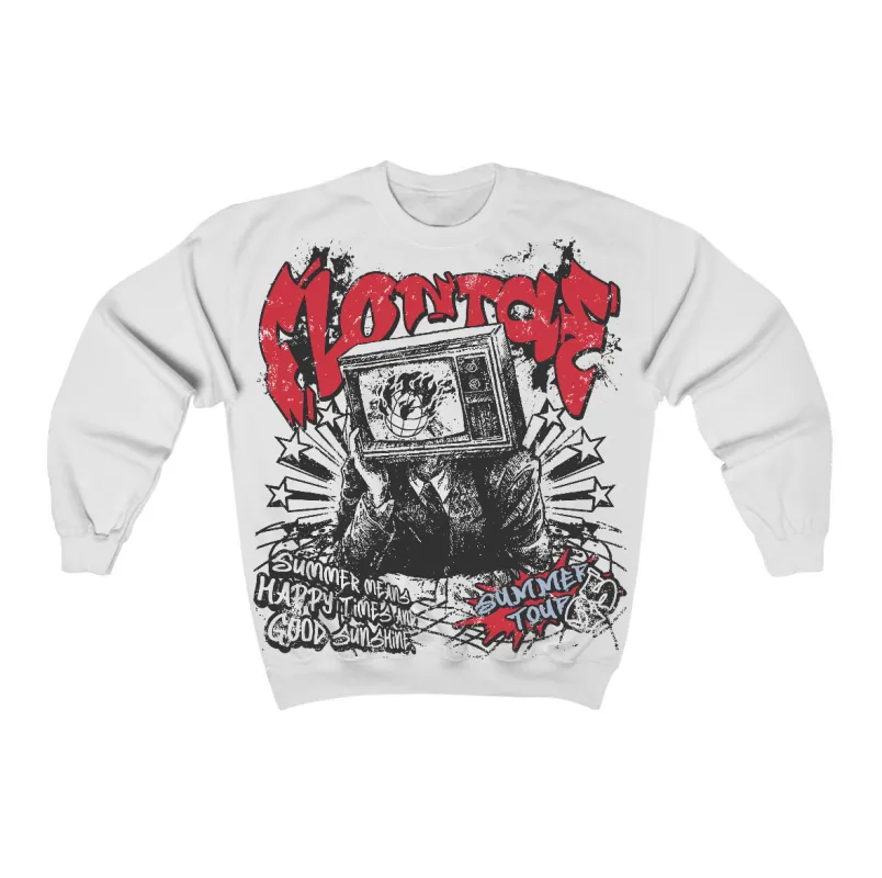 Fire Red “Black Tongue” 5s Flontae Crewneck Sweatshirt Happiness Graphic sold by Flontae Clothing