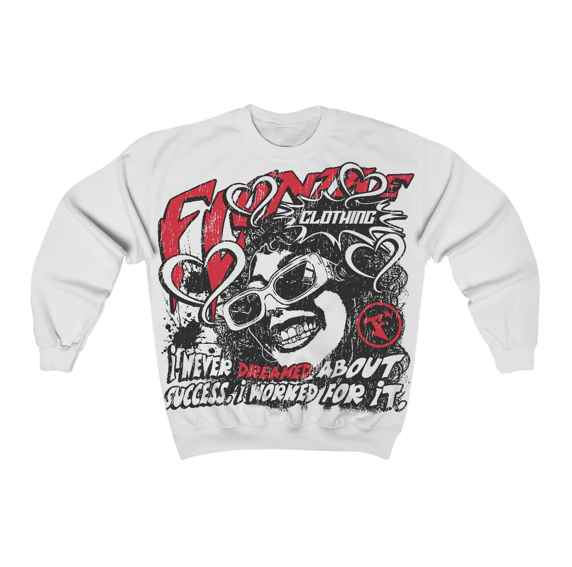 Fire Red “Black Tongue” 5s Flontae Crewneck Sweatshirt Never Dream Graphic sold by Flontae Clothing