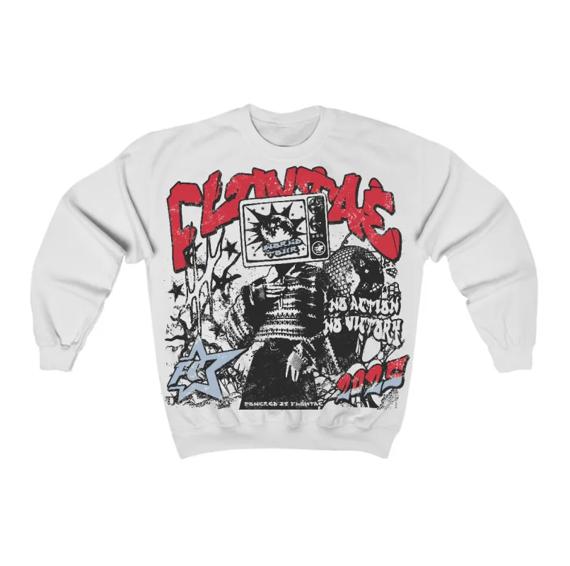 Fire Red “Black Tongue” 5s Flontae Crewneck Sweatshirt No Victory Graphic sold by Flontae Clothing