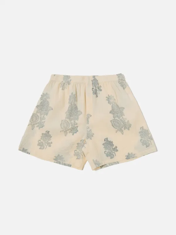 Universal Works Boxer Short in Ecru Block Flower sold by Universal Works