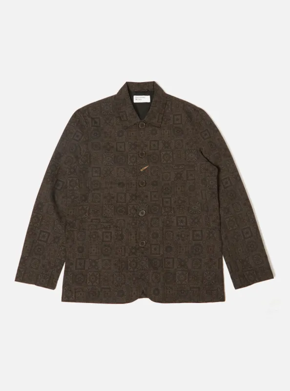 Universal Works Bakers Jacket in Black Japanese Print Twill sold by Universal Works