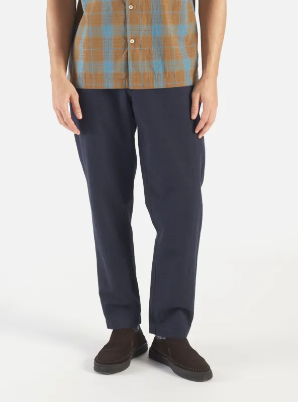 Universal Works Military Chino in Navy Lord Cotton Linen sold by Universal Works
