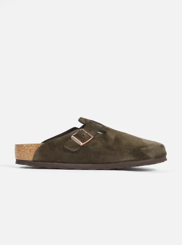 Birkenstock Soft Footbed Boston in Mocha Suede sold by Universal Works