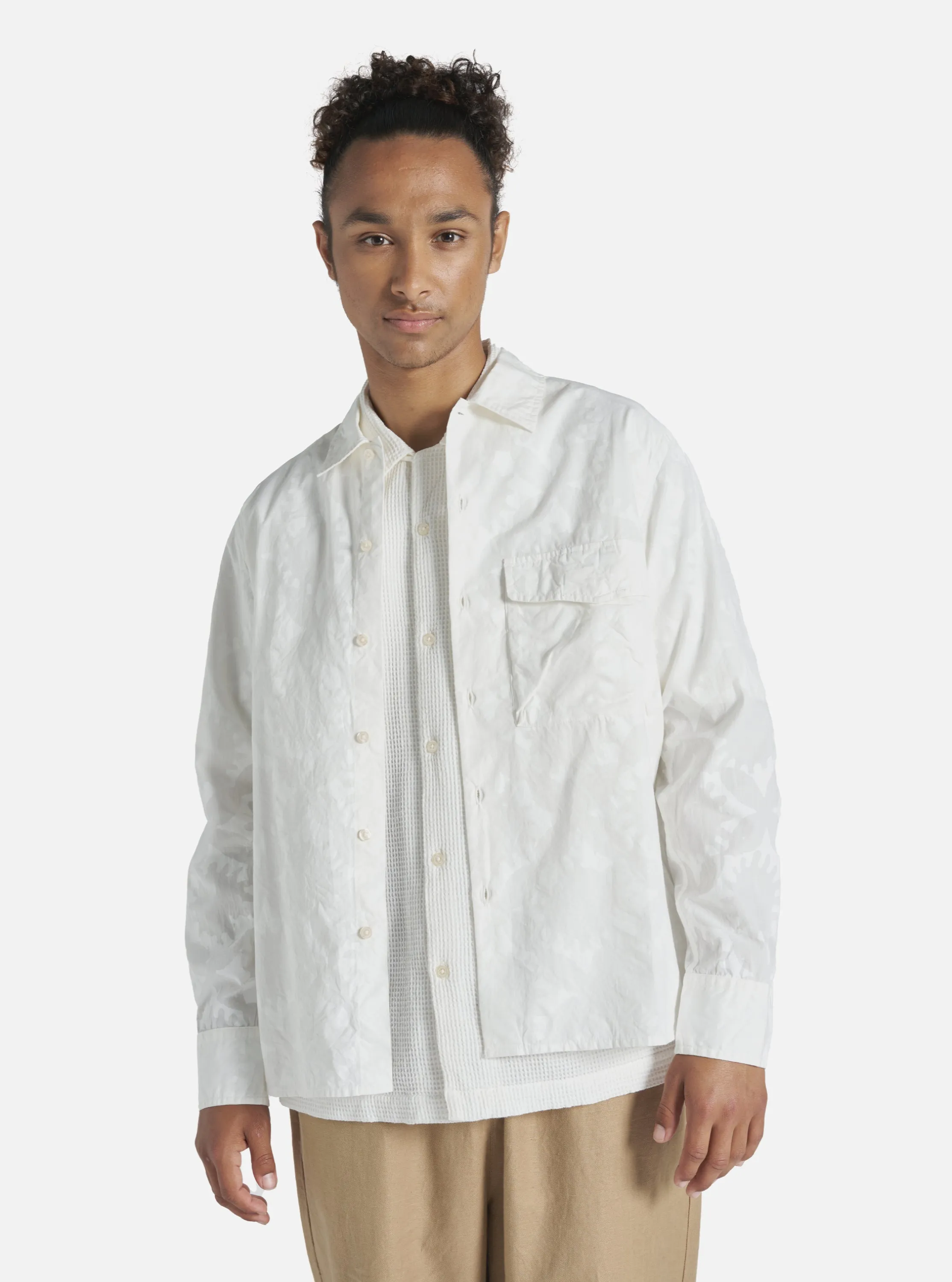 Universal Works Field Shirt in Ecru Sun Print Poplin sold by Universal Works