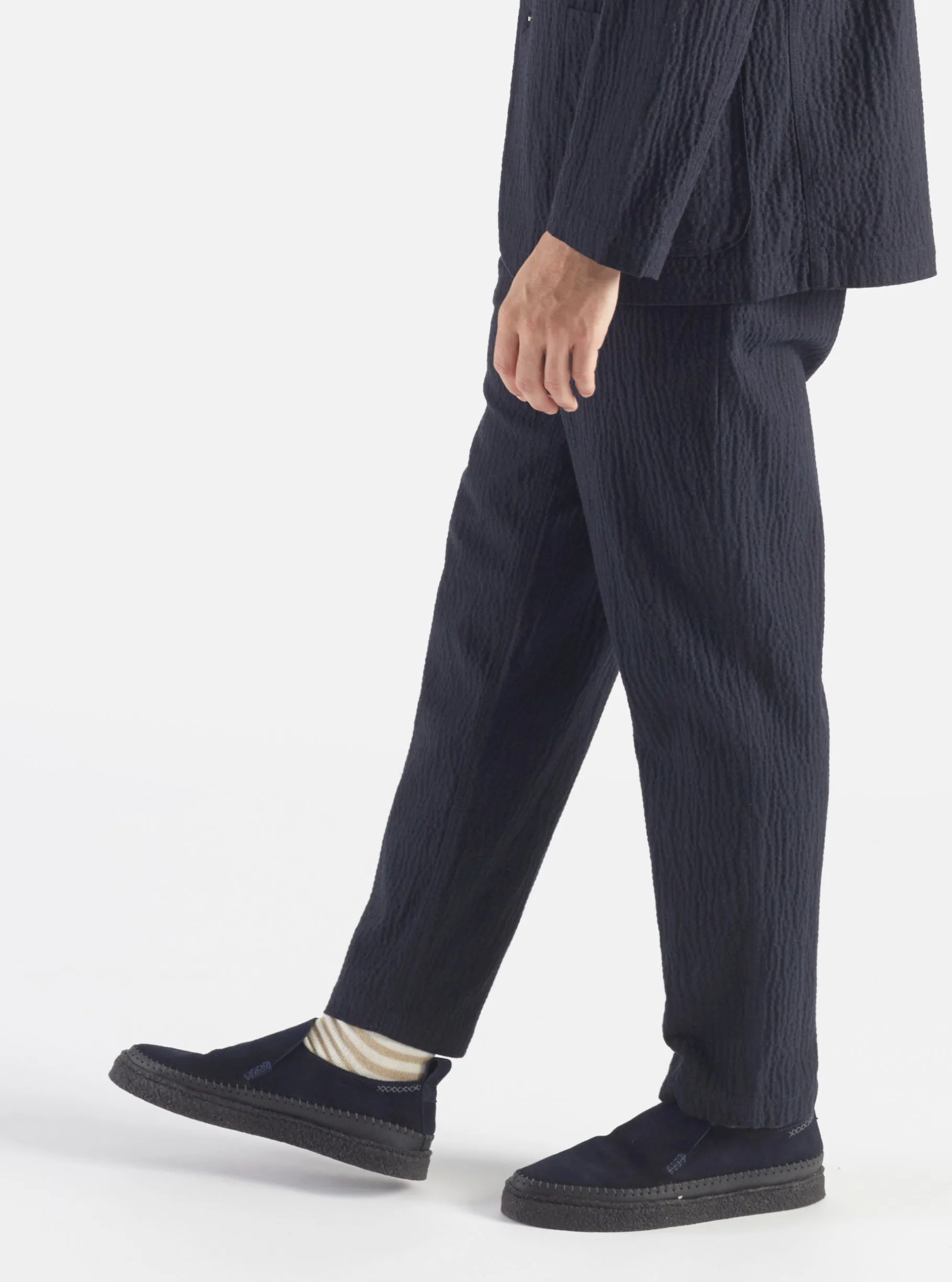 Universal Works Military Chino in Dark Navy Ospina Cotton sold by Universal Works