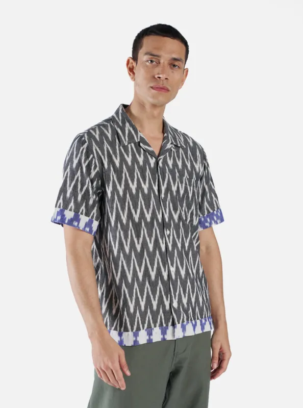 Universal Works Border Road Shirt in Grey/Lilac Ikat Mix sold by Universal Works