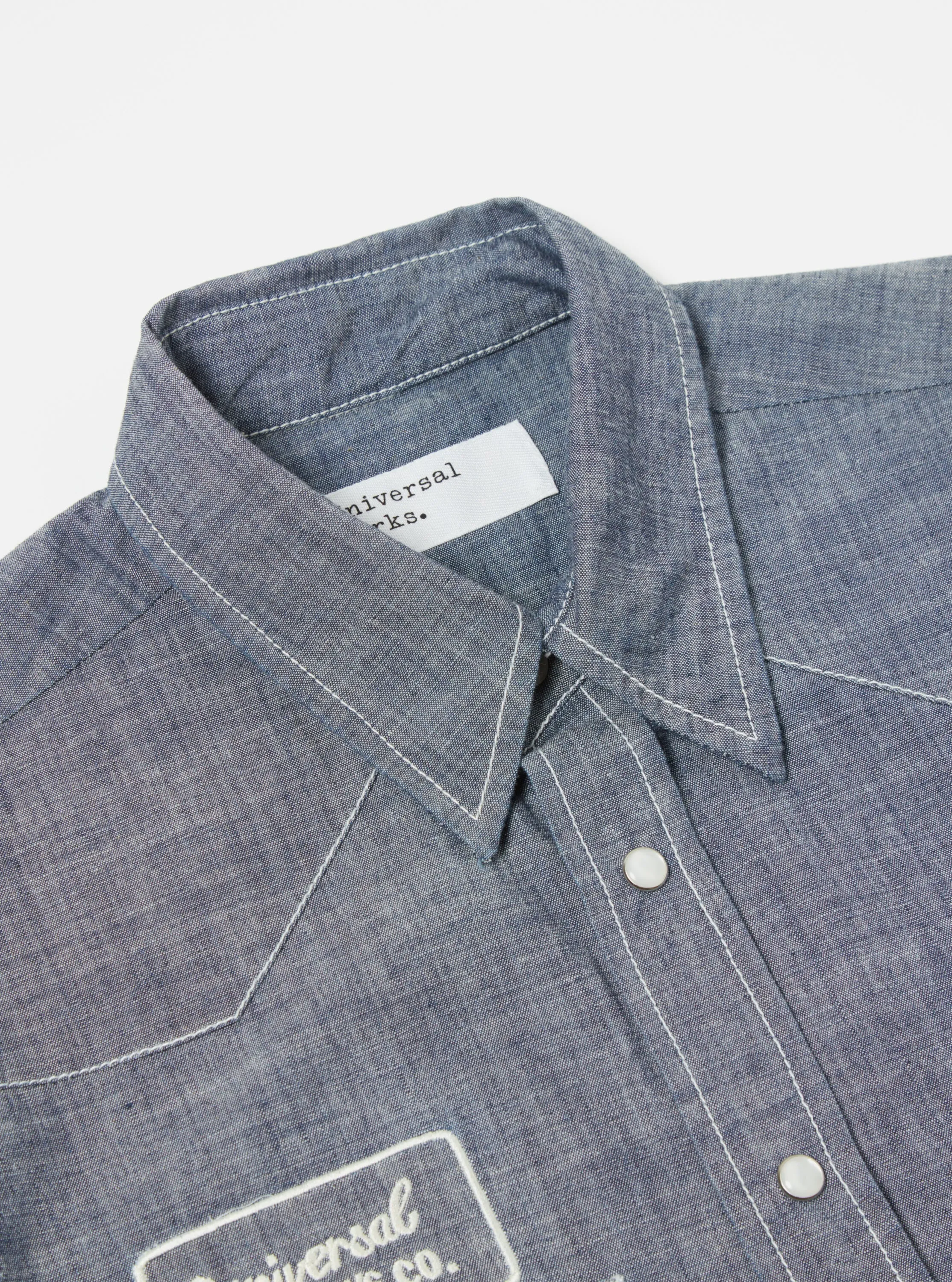 Universal Works Embroidered Western Garage Shirt in Indigo Chambray sold by Universal Works product image thumbnail 3